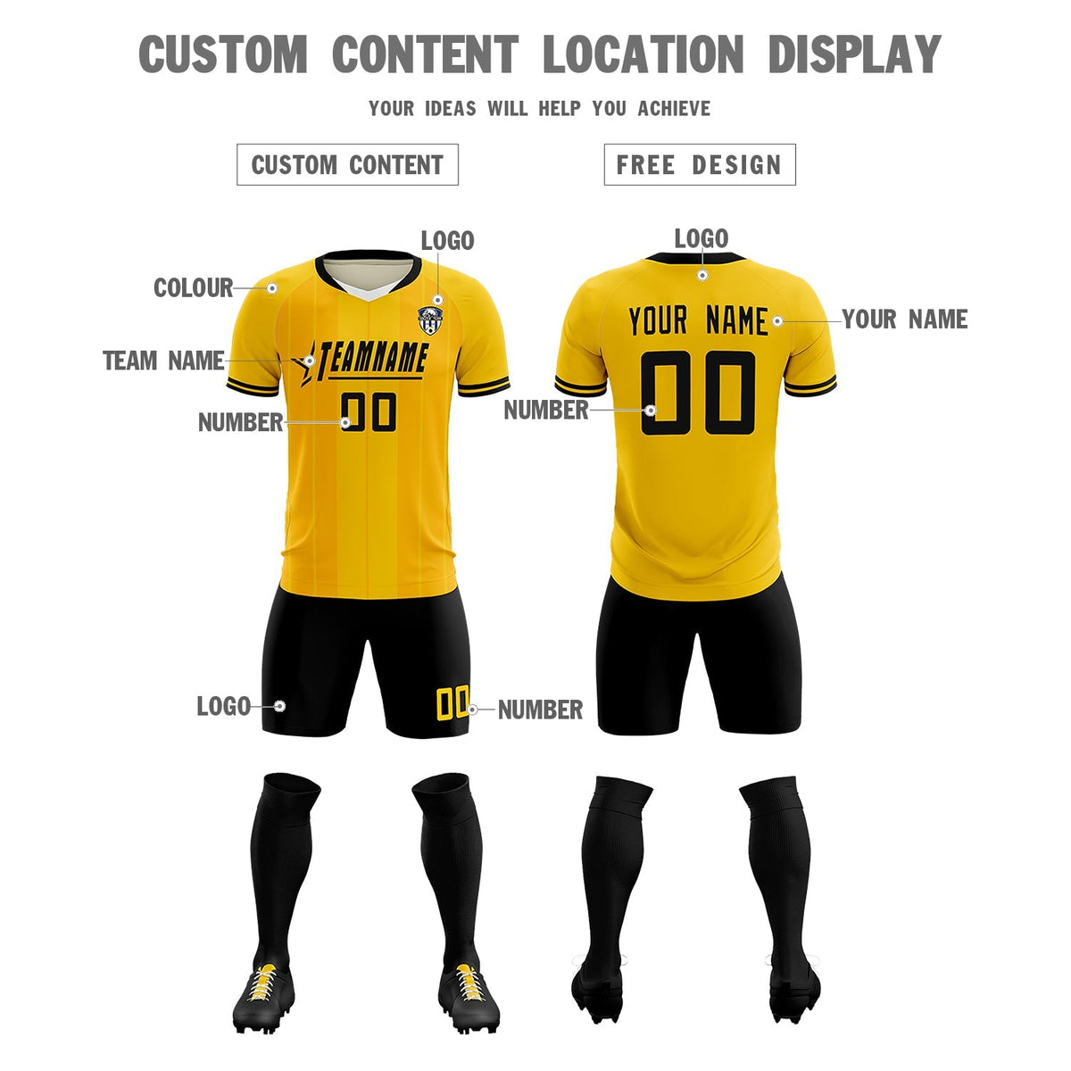 Custom Gold Classic Striped Personalized Football Kit Jersey