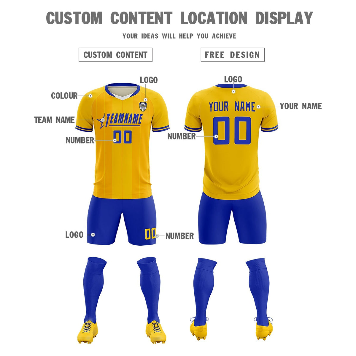 Custom Gold Classic Striped Personalized Football Kit Jersey