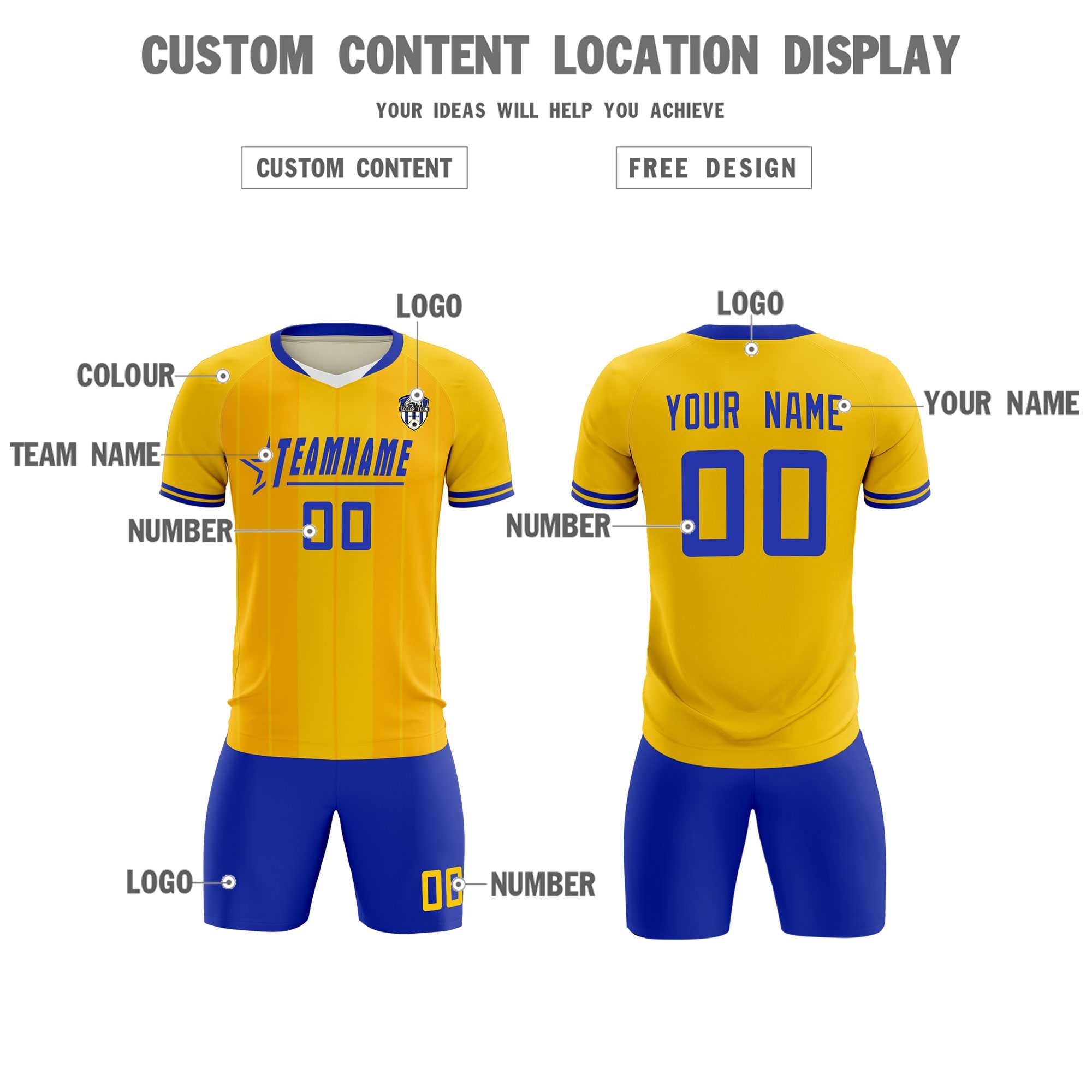 Custom Gold Classic Striped Personalized Football Kit Jersey