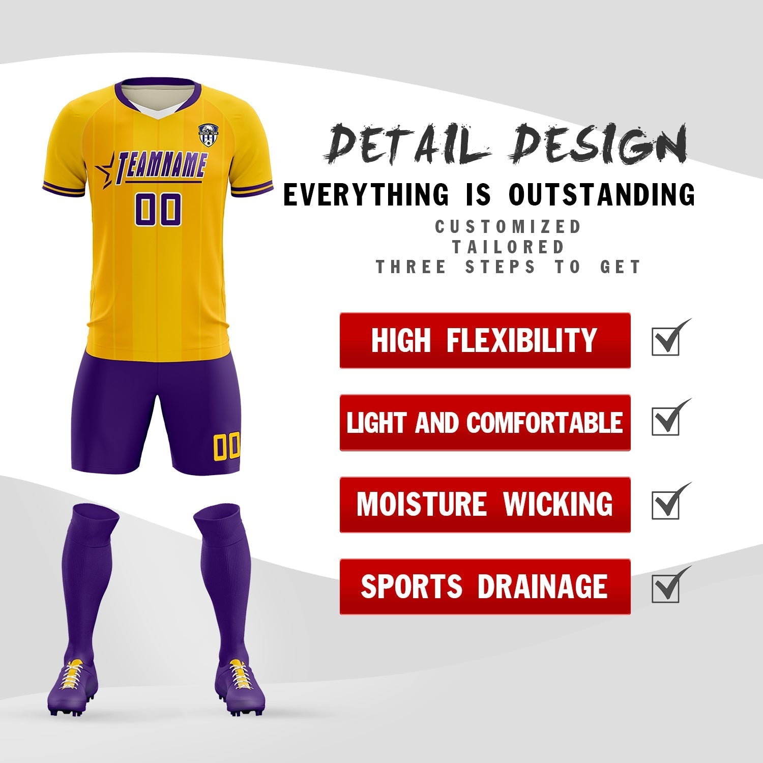 Custom Gold Classic Striped Personalized Football Kit Jersey