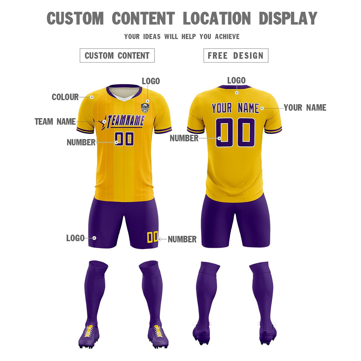 Custom Gold Classic Striped Personalized Football Kit Jersey