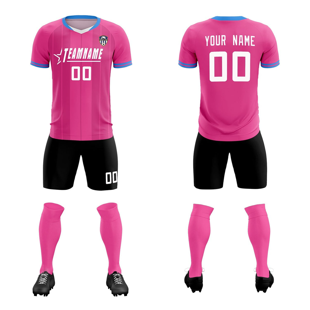 Custom Pink Classic Striped Personalized Football Kit Jersey