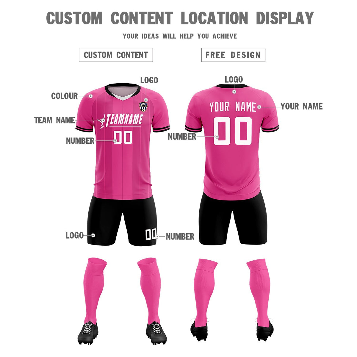 Custom Pink Classic Striped Personalized Football Kit Jersey