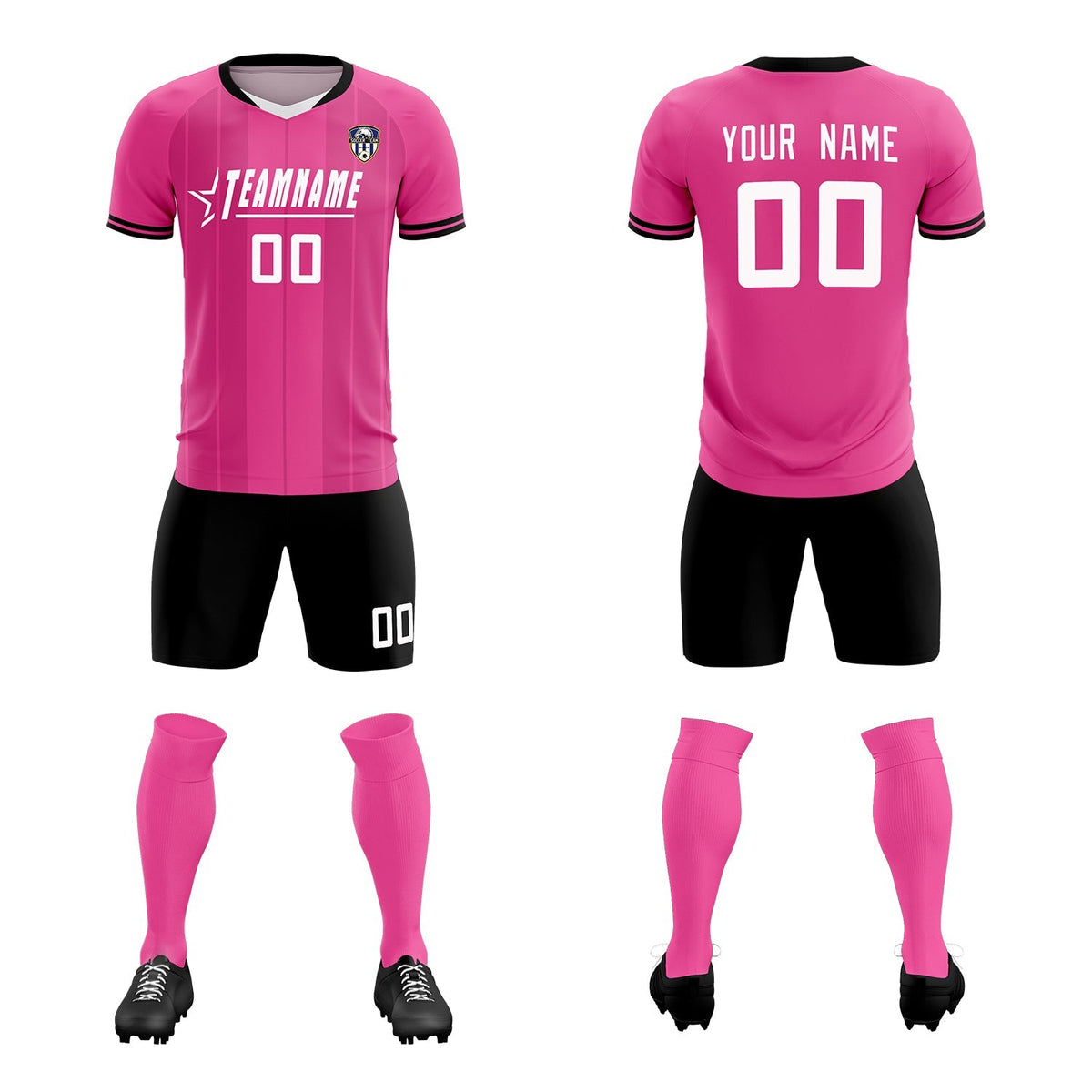 Custom Pink Classic Striped Personalized Football Kit Jersey