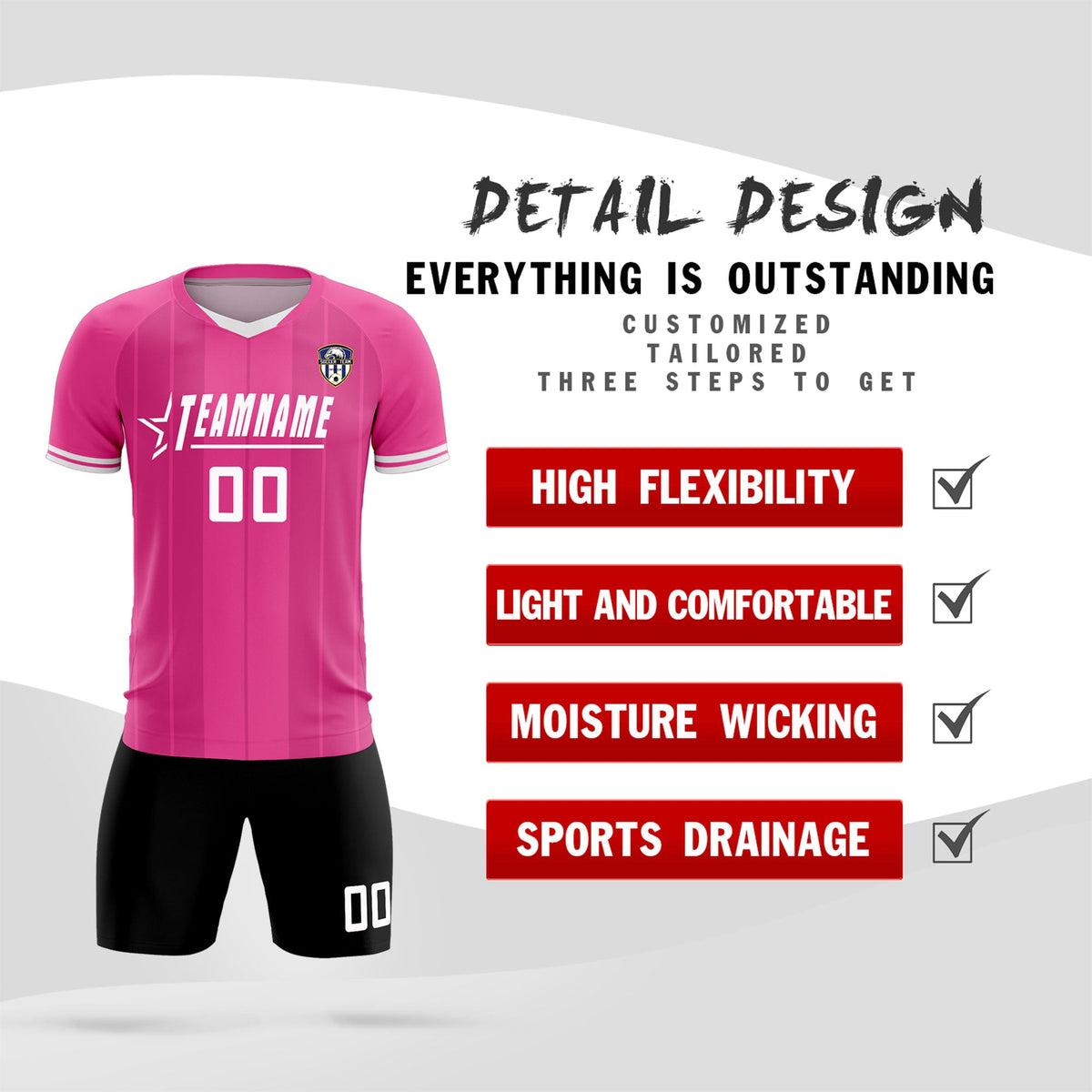 Custom Pink Classic Striped Personalized Football Kit Jersey