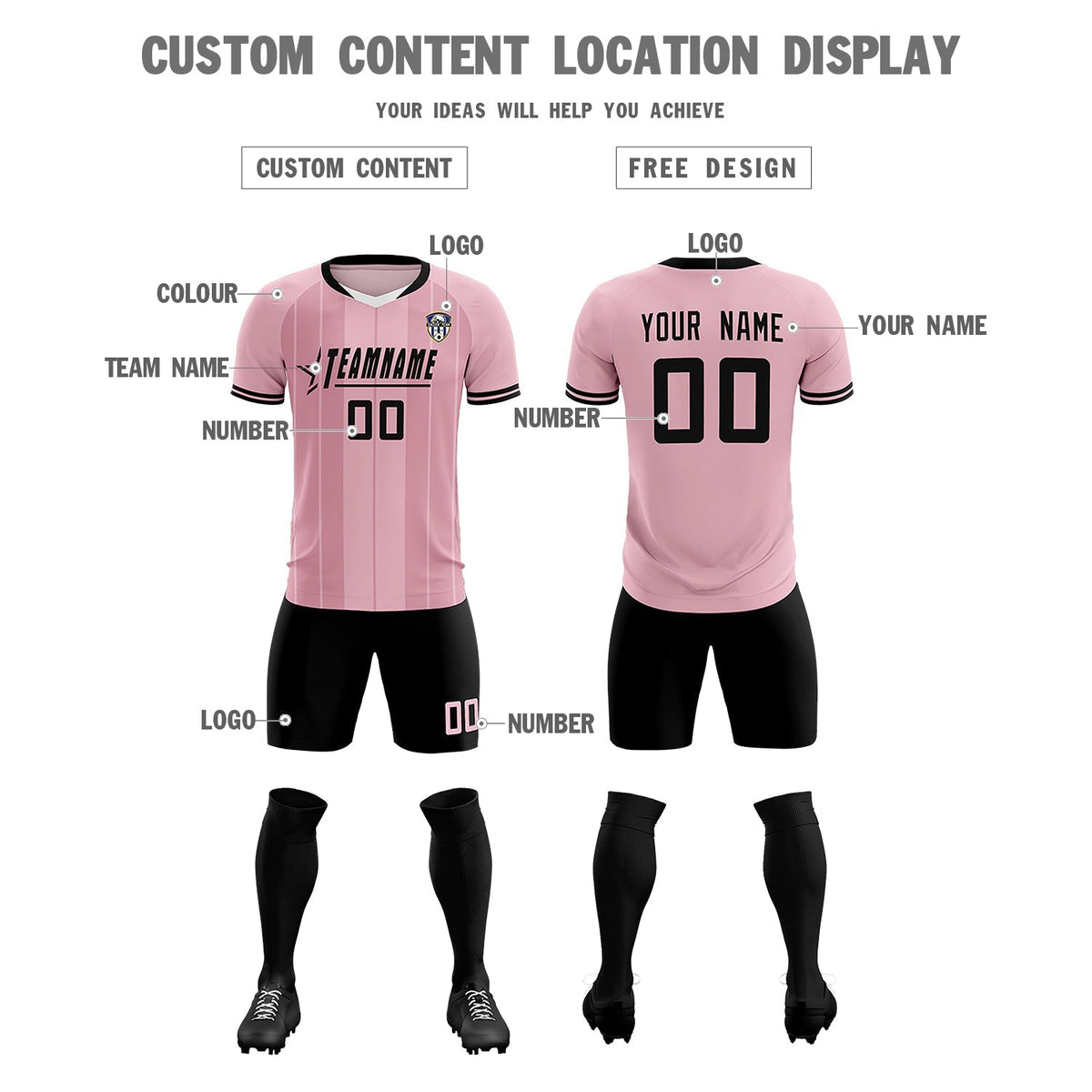 Custom Light Pink Classic Striped Personalized Football Kit Jersey