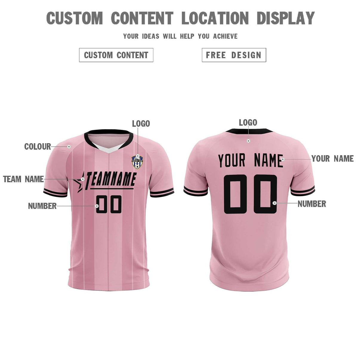 Custom Light Pink Classic Striped Personalized Football Kit Jersey