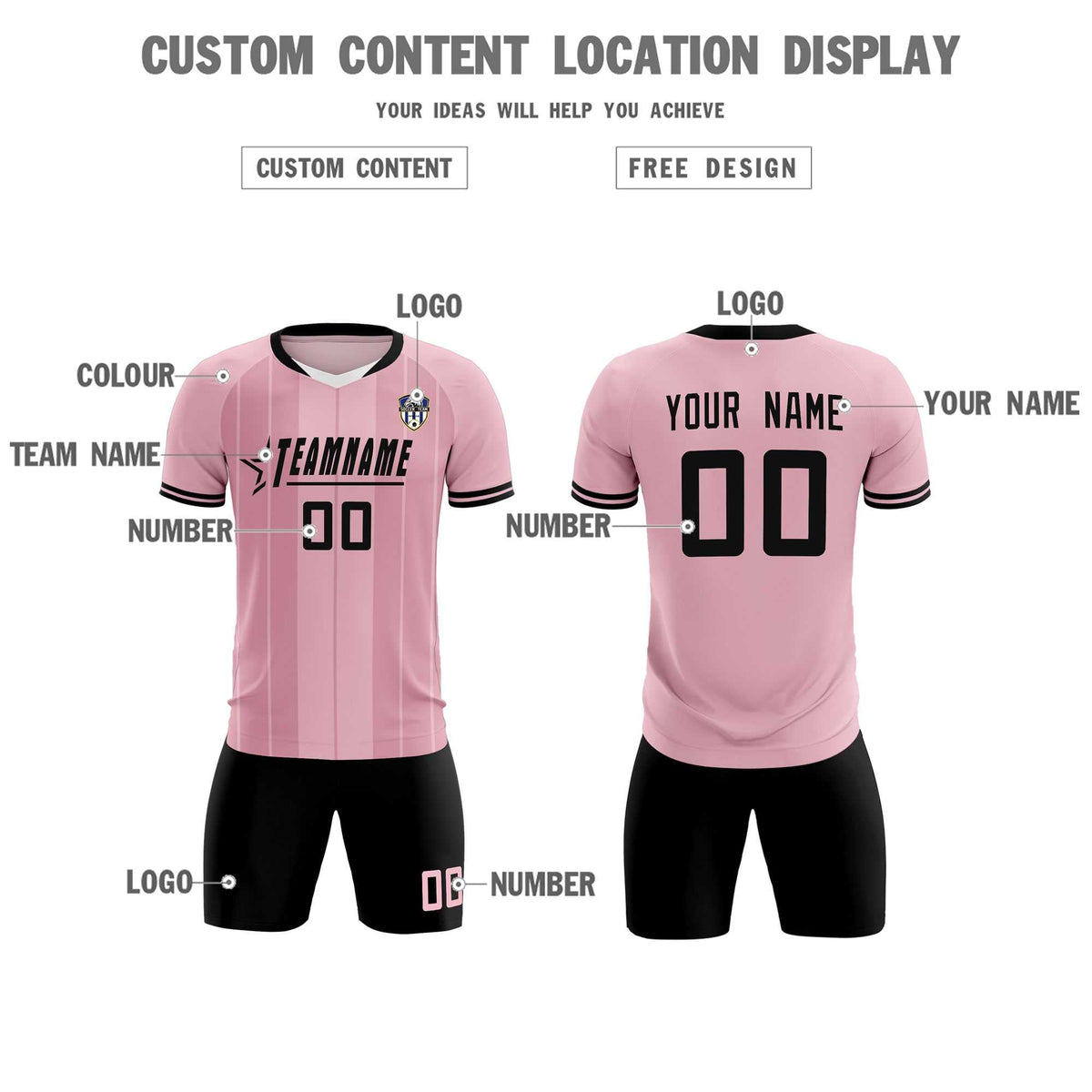 Custom Light Pink Classic Striped Personalized Football Kit Jersey