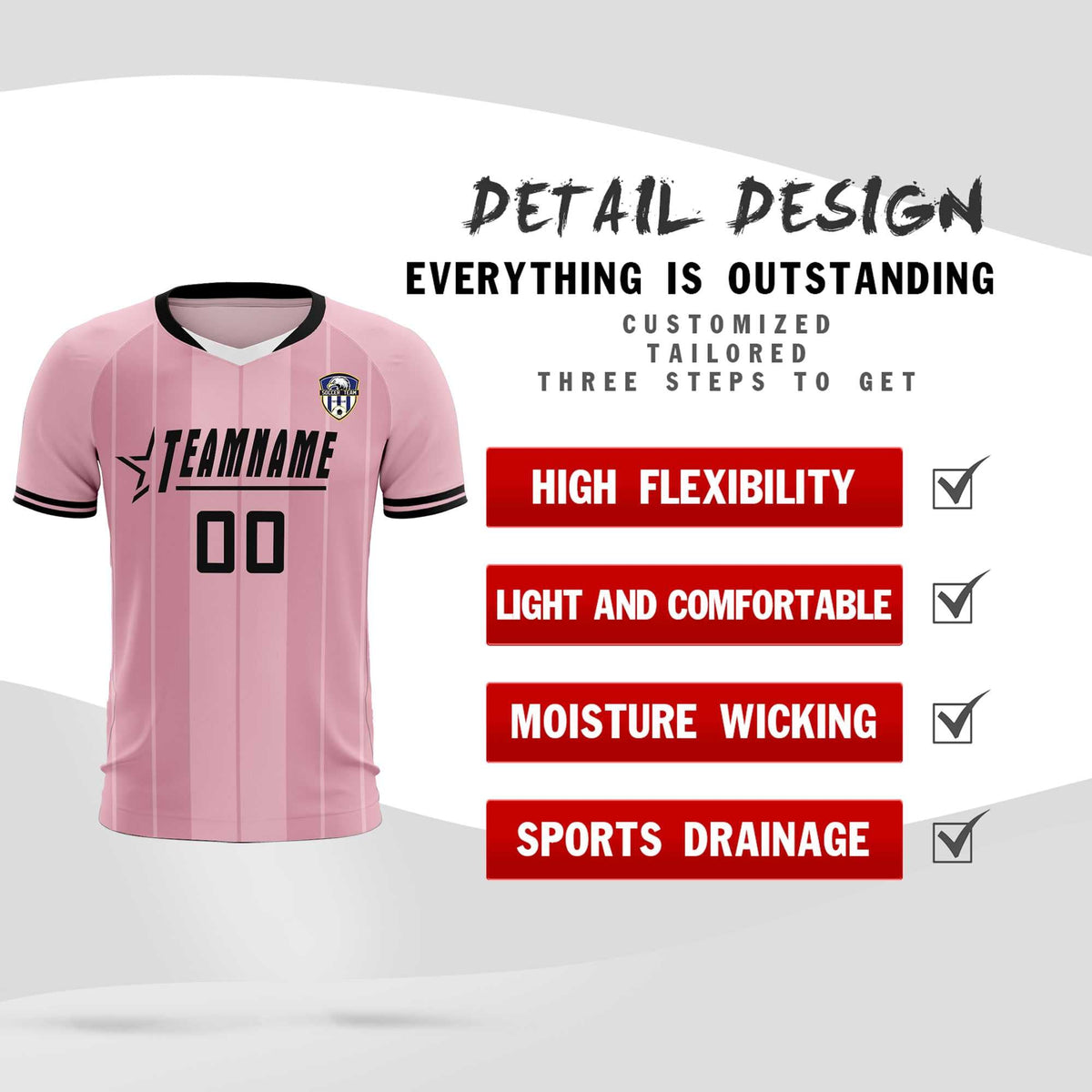 Custom Light Pink Classic Striped Personalized Football Kit Jersey