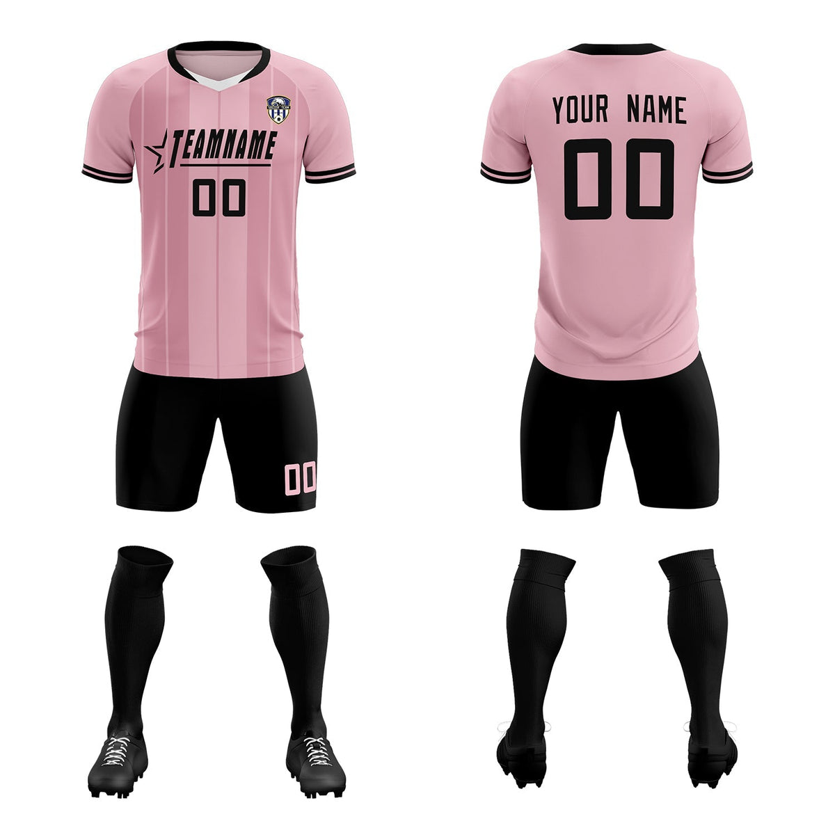 Custom Light Pink Classic Striped Personalized Football Kit Jersey