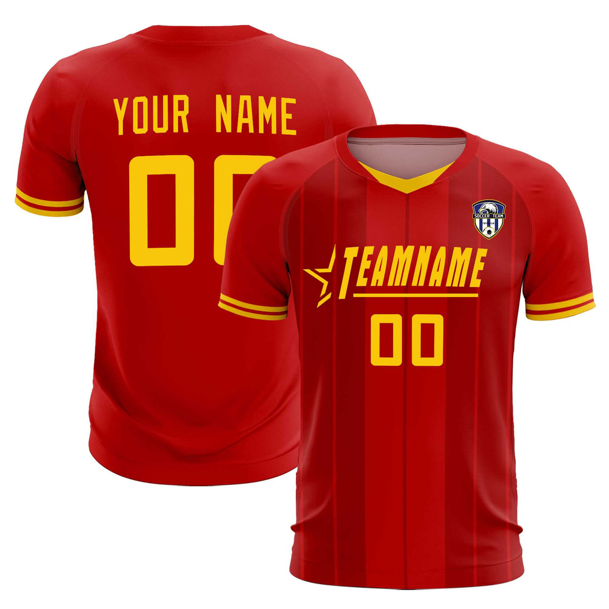Custom Red Classic Striped Personalized Football Kit Jersey