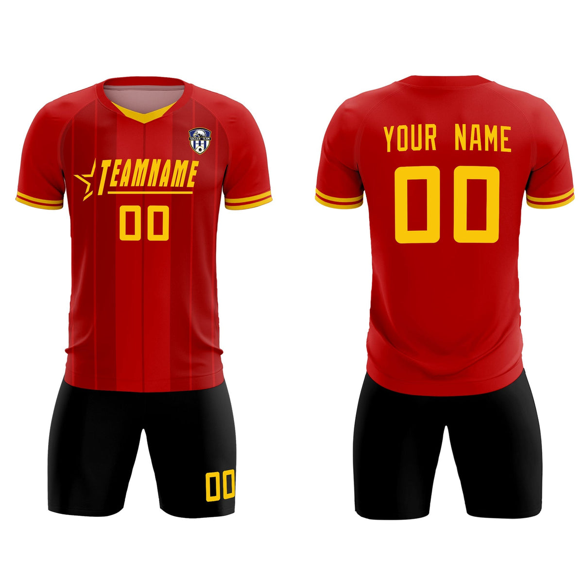 Custom Red Classic Striped Personalized Football Kit Jersey