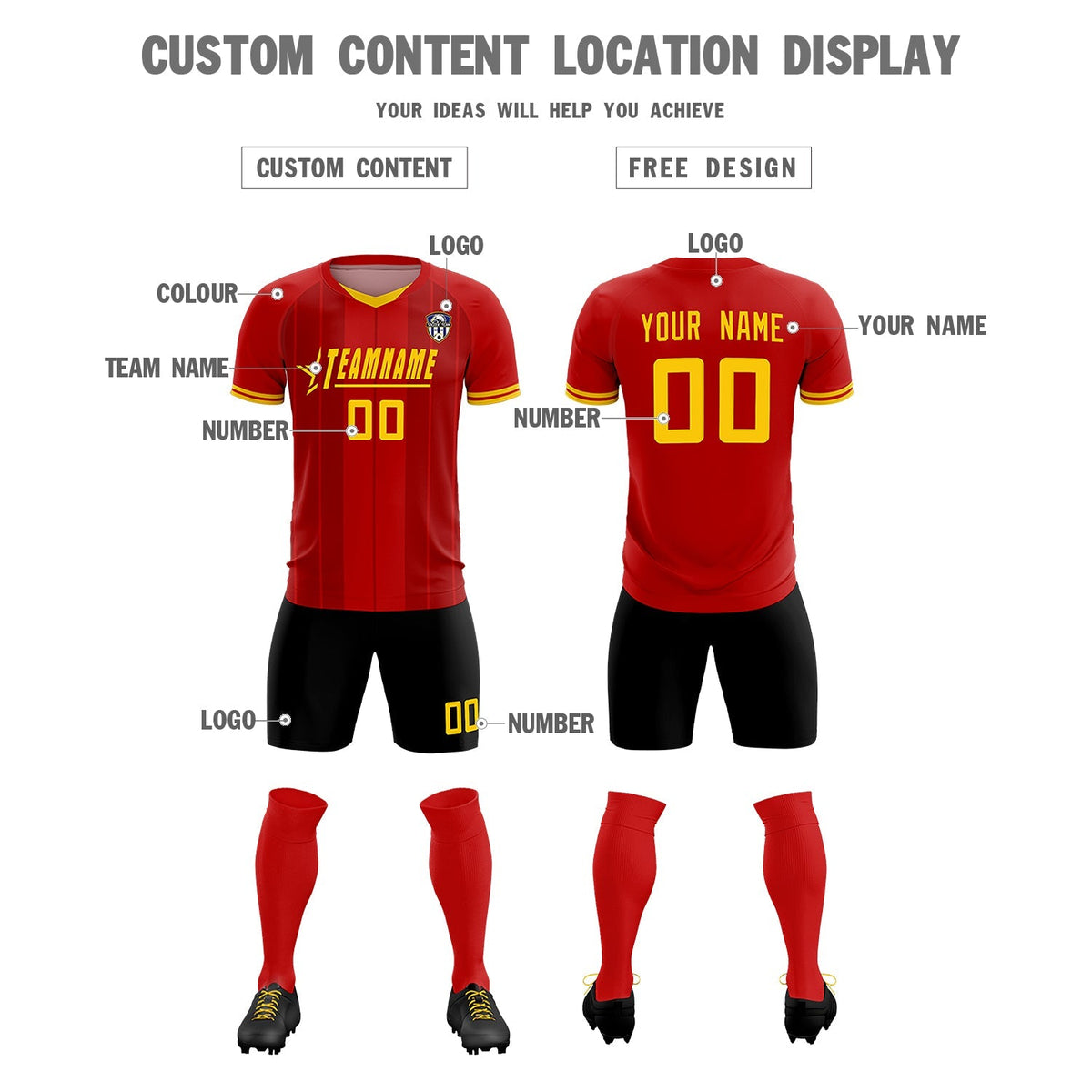 Custom Red Classic Striped Personalized Football Kit Jersey