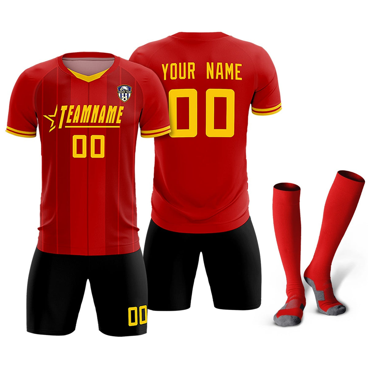 Custom Red Classic Striped Personalized Football Kit Jersey