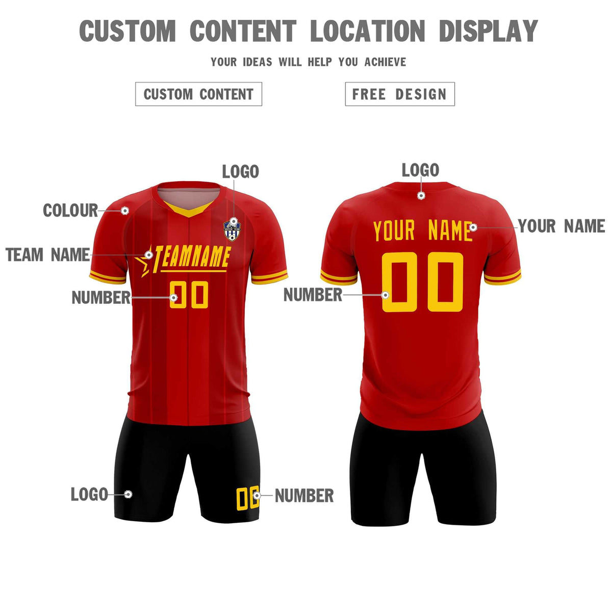 Custom Red Classic Striped Personalized Football Kit Jersey