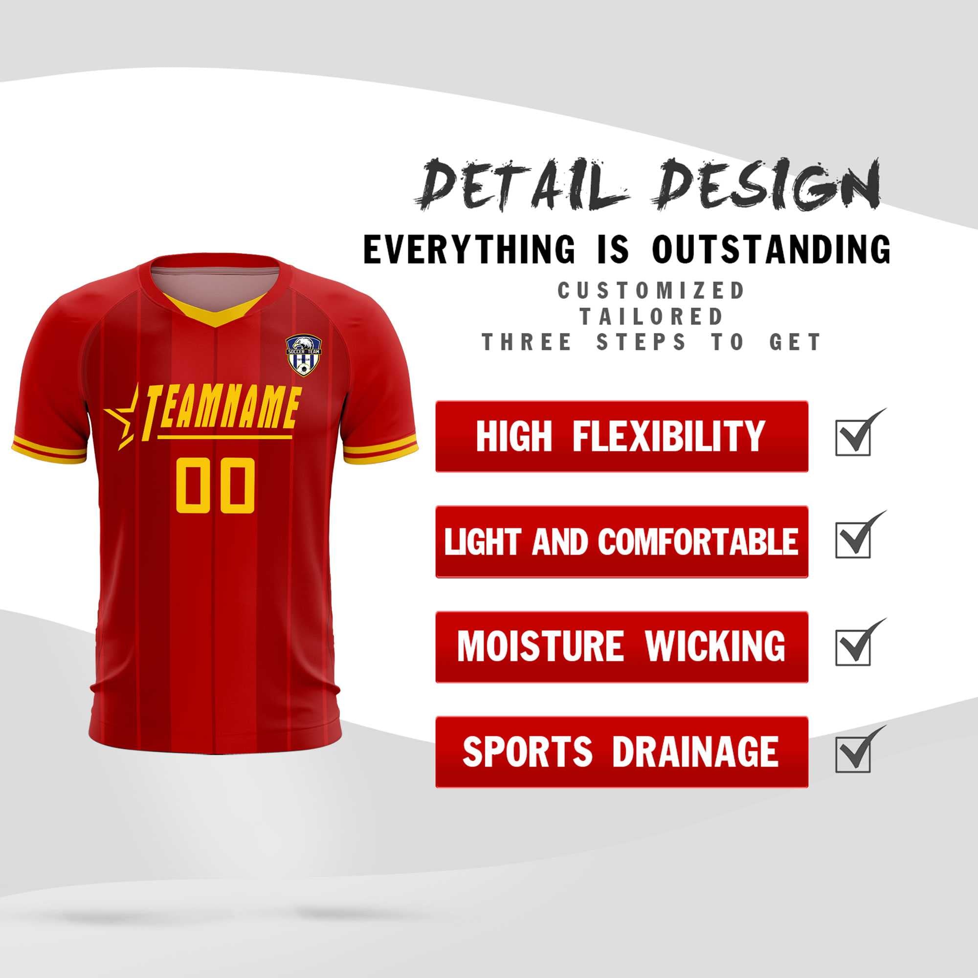 Custom Red Classic Striped Personalized Football Kit Jersey