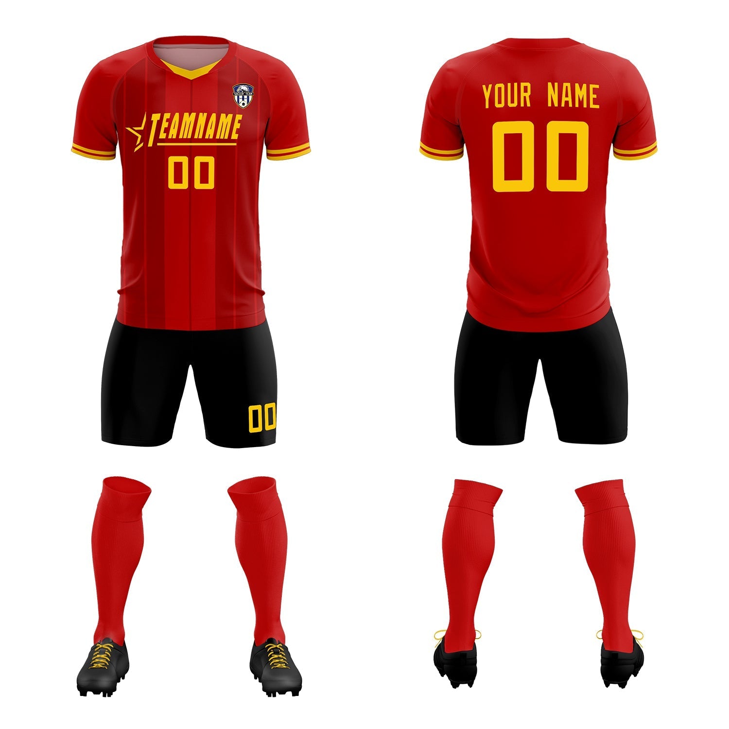 Custom Red Classic Striped Personalized Football Kit Jersey
