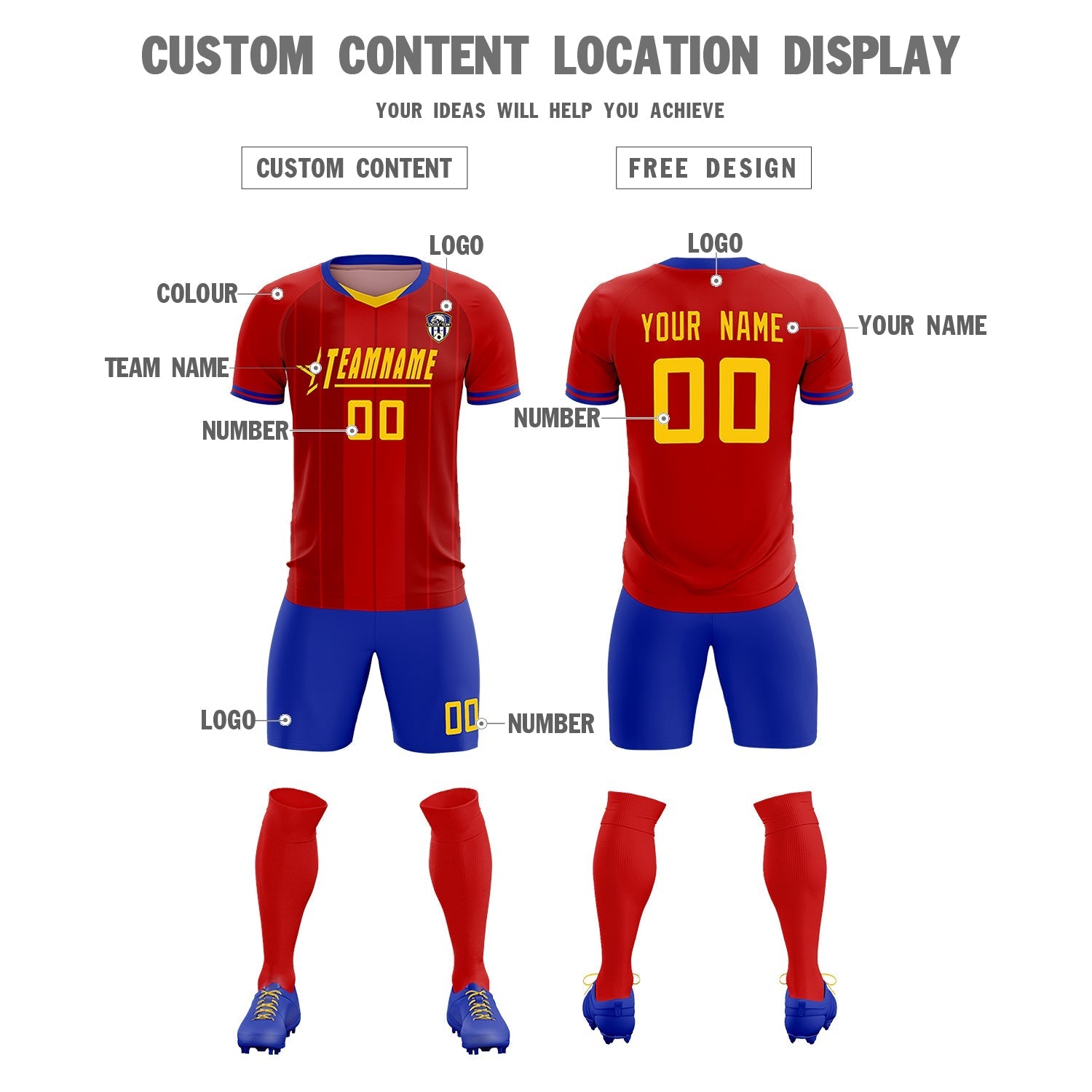 Custom Red Classic Striped Personalized Football Kit Jersey