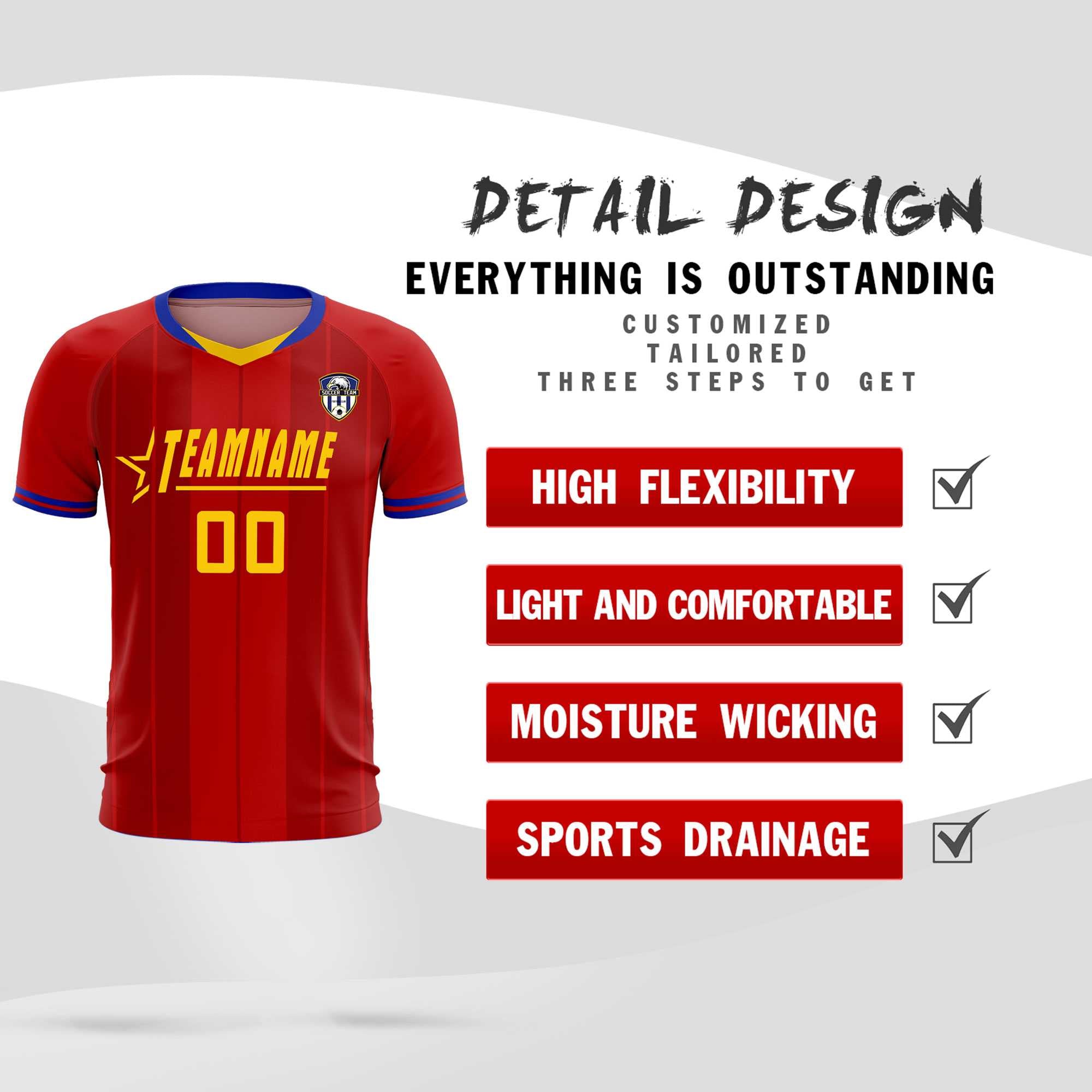 Custom Red Classic Striped Personalized Football Kit Jersey