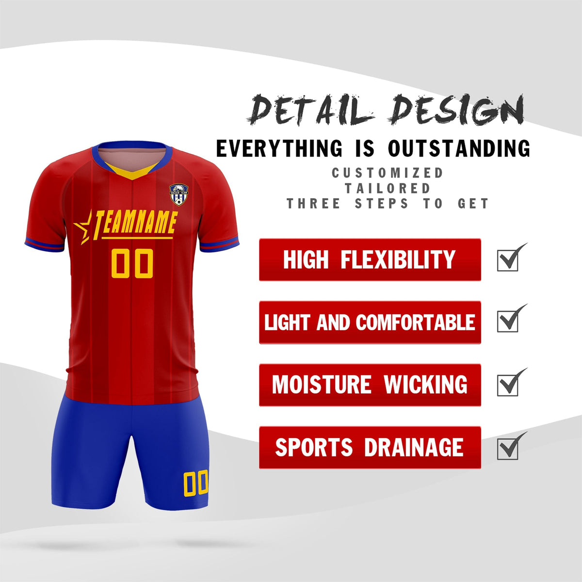 Custom Red Classic Striped Personalized Football Kit Jersey