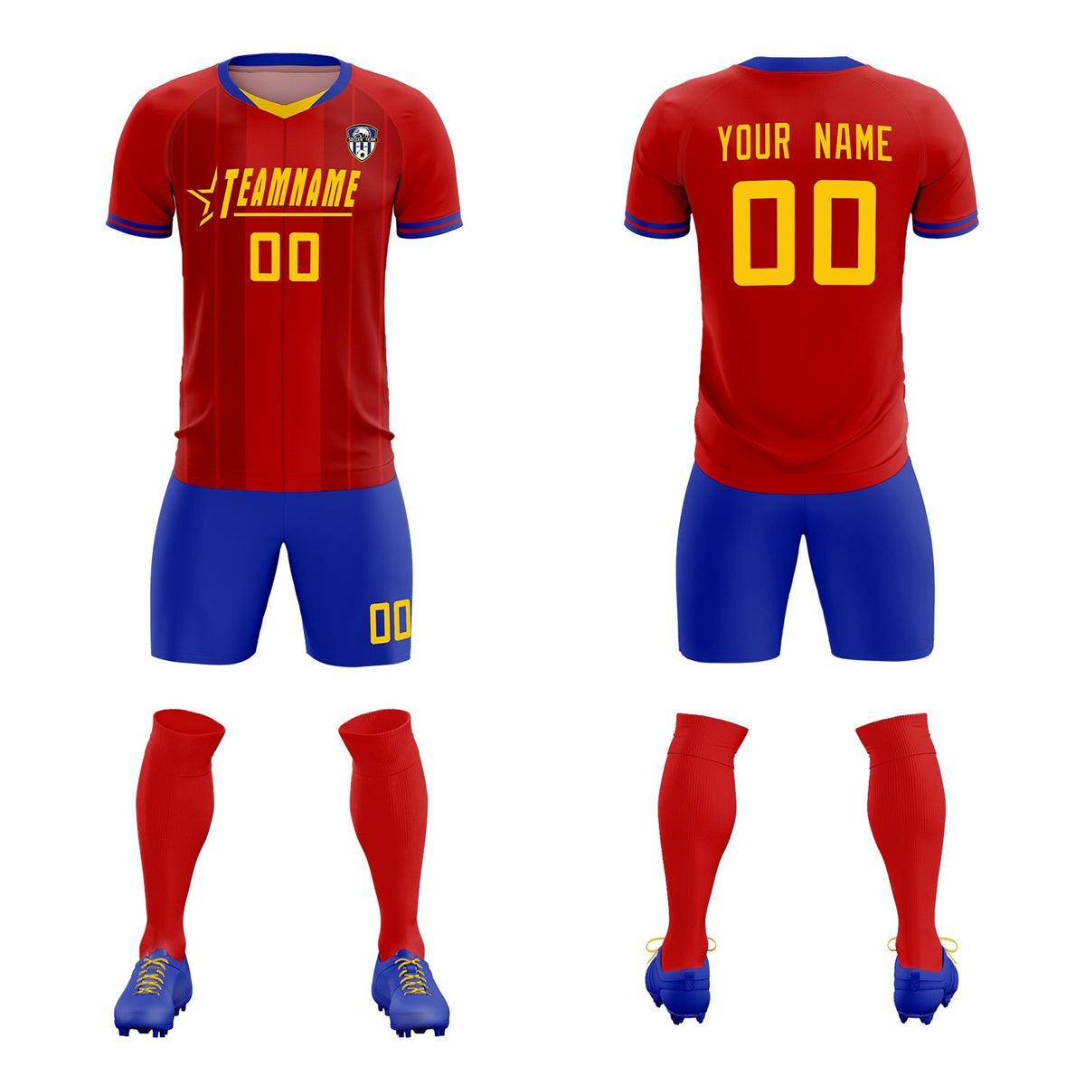 Custom Red Classic Striped Personalized Football Kit Jersey