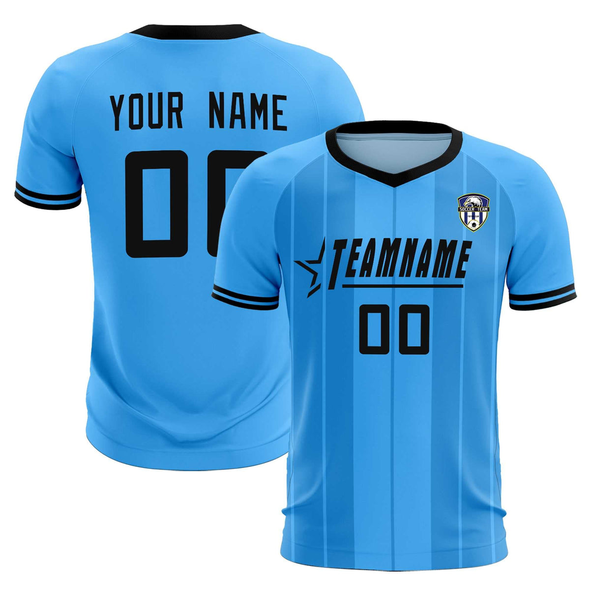 Custom Powder Blue Classic Striped Personalized Football Kit Jersey