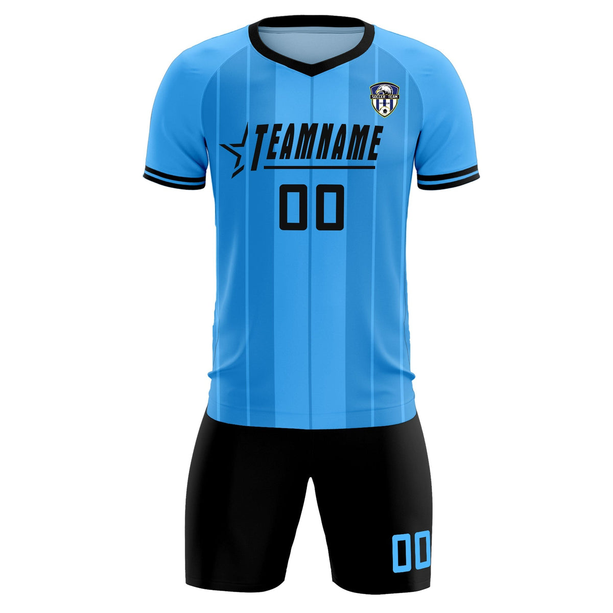 Custom Powder Blue Classic Striped Personalized Football Kit Jersey