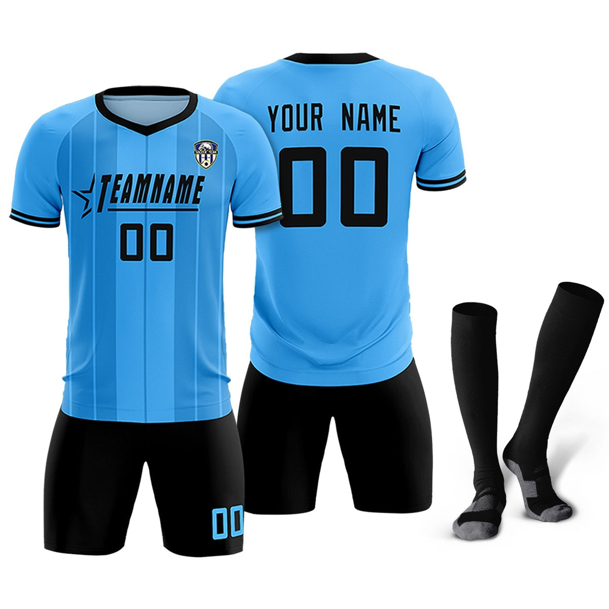 Custom Powder Blue Classic Striped Personalized Football Kit Jersey