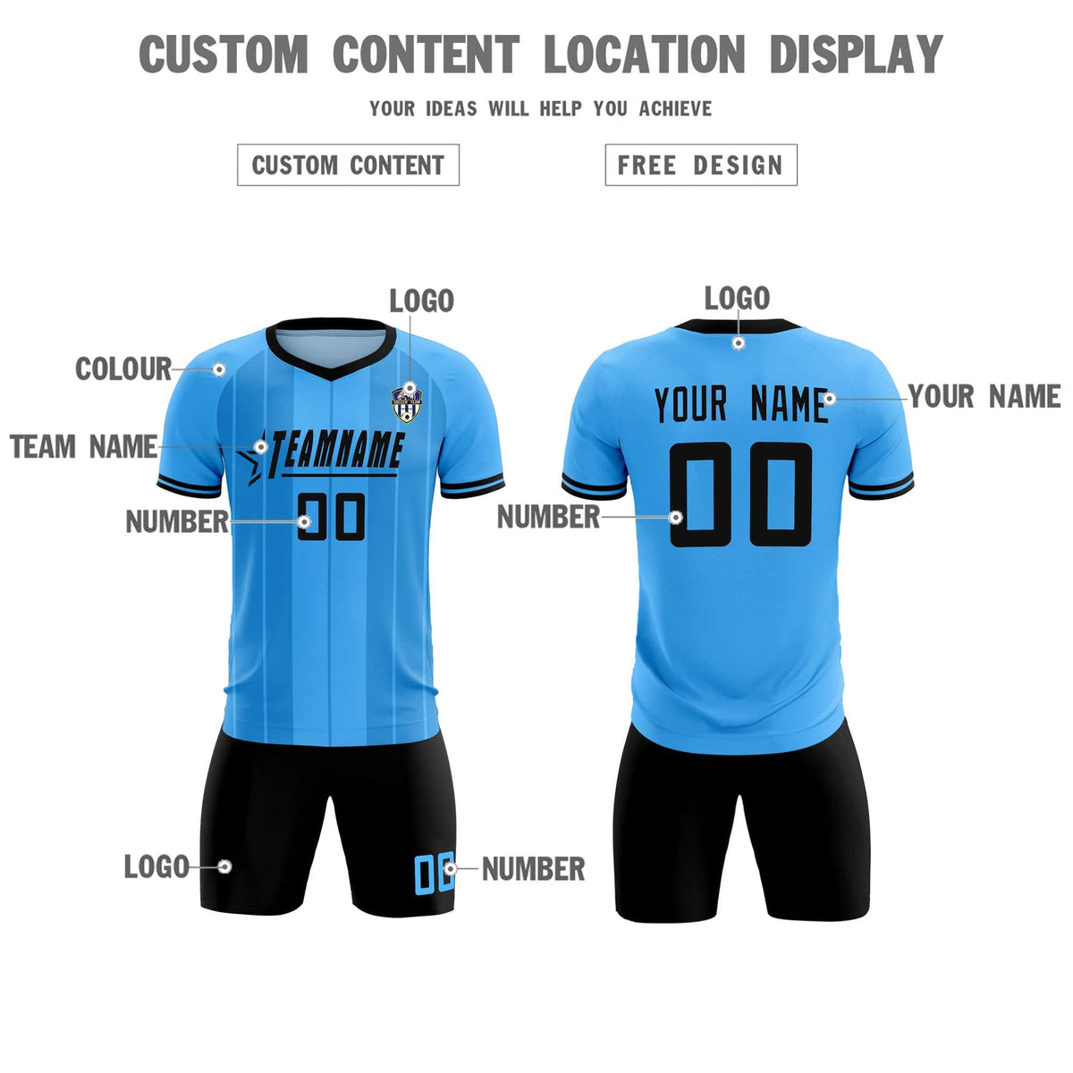 Custom Powder Blue Classic Striped Personalized Football Kit Jersey