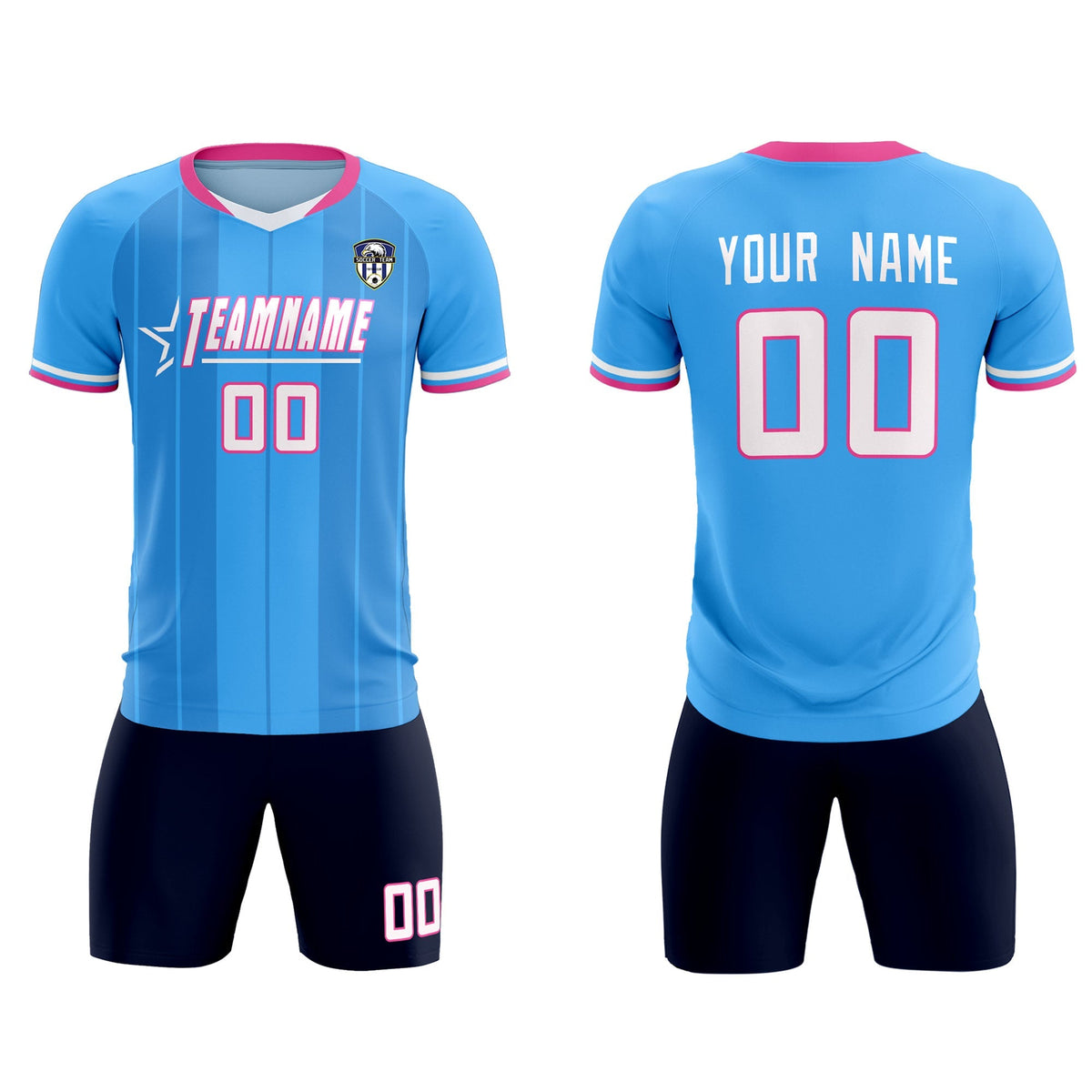 Custom Powder Blue Classic Striped Personalized Football Kit Jersey