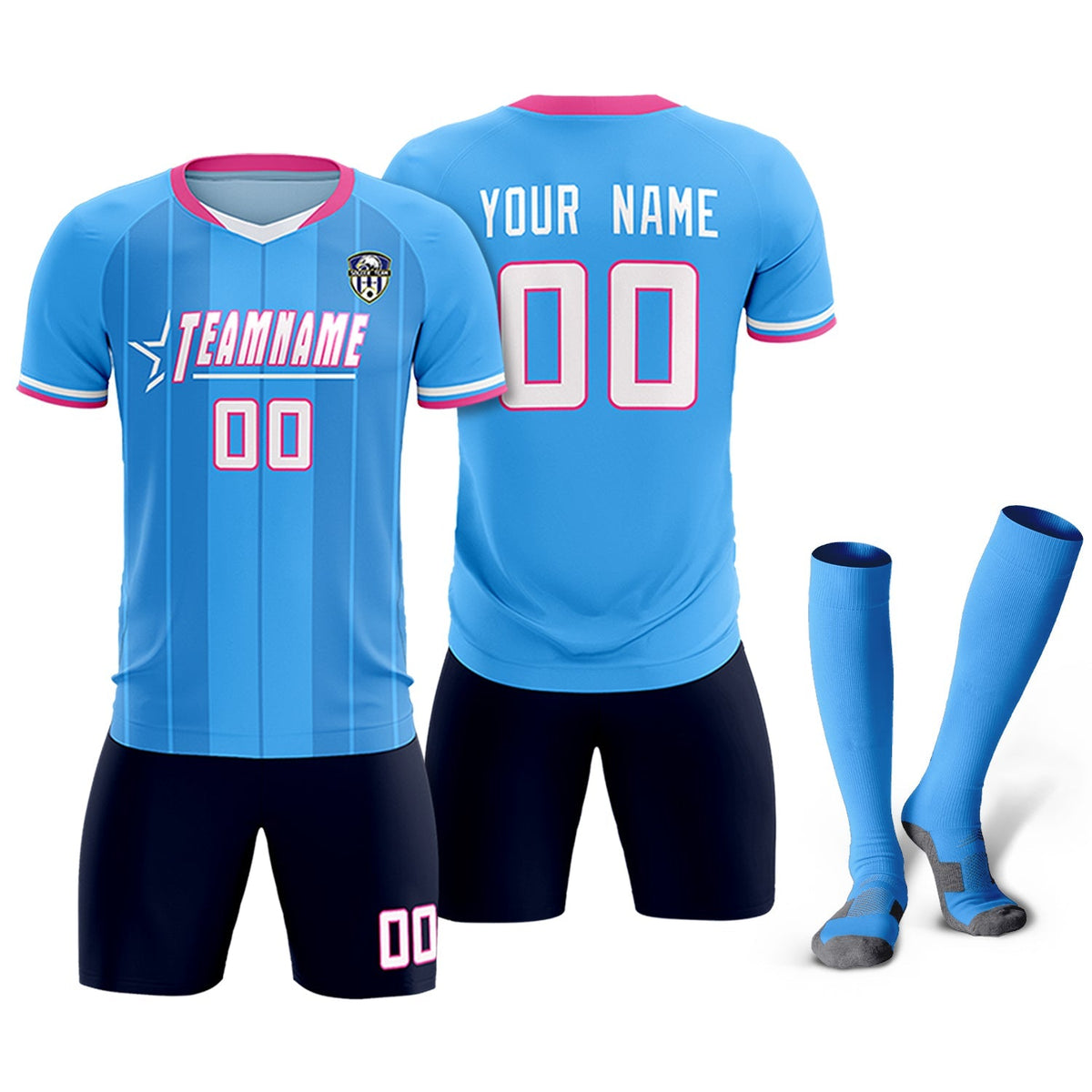 Custom Powder Blue Classic Striped Personalized Football Kit Jersey