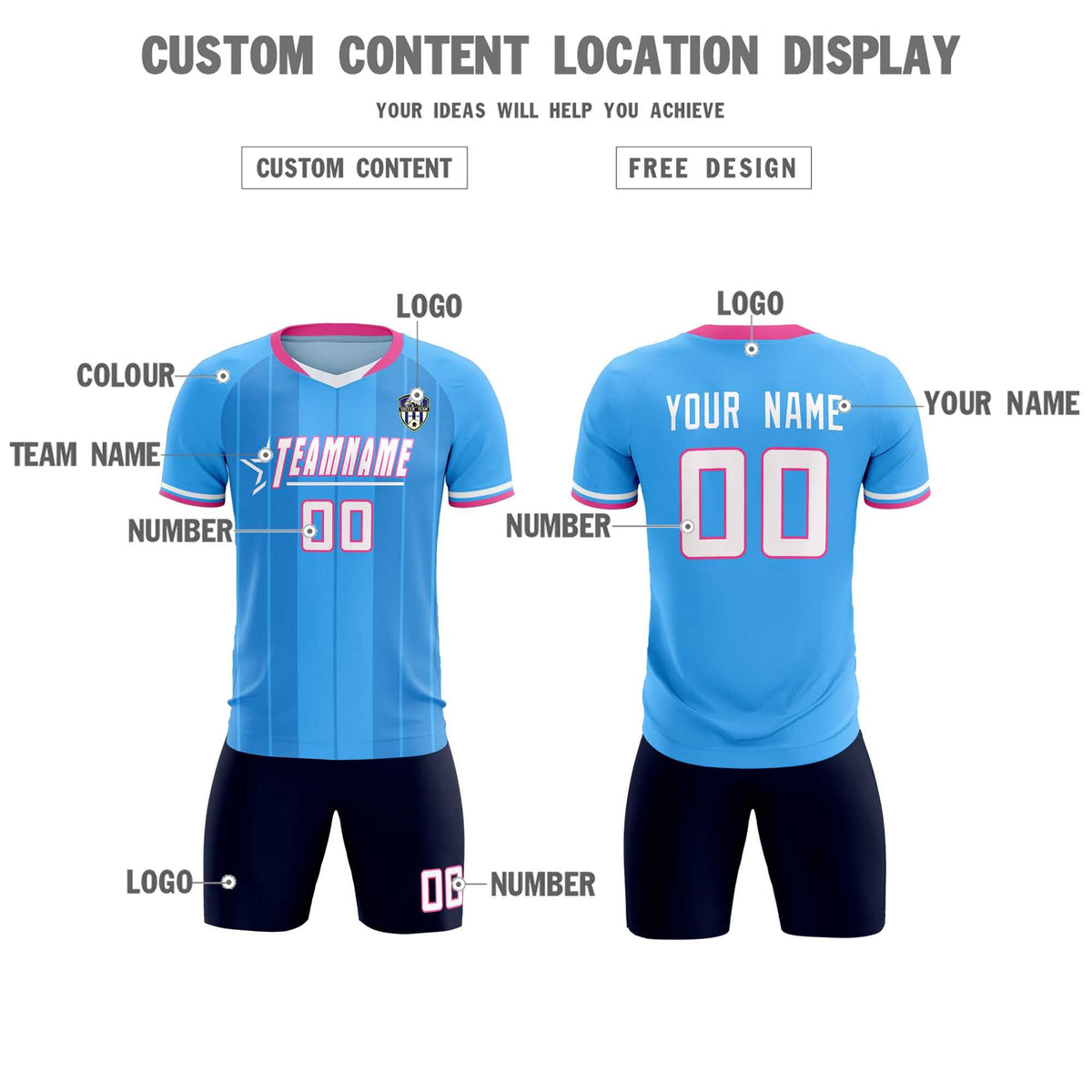Custom Powder Blue Classic Striped Personalized Football Kit Jersey