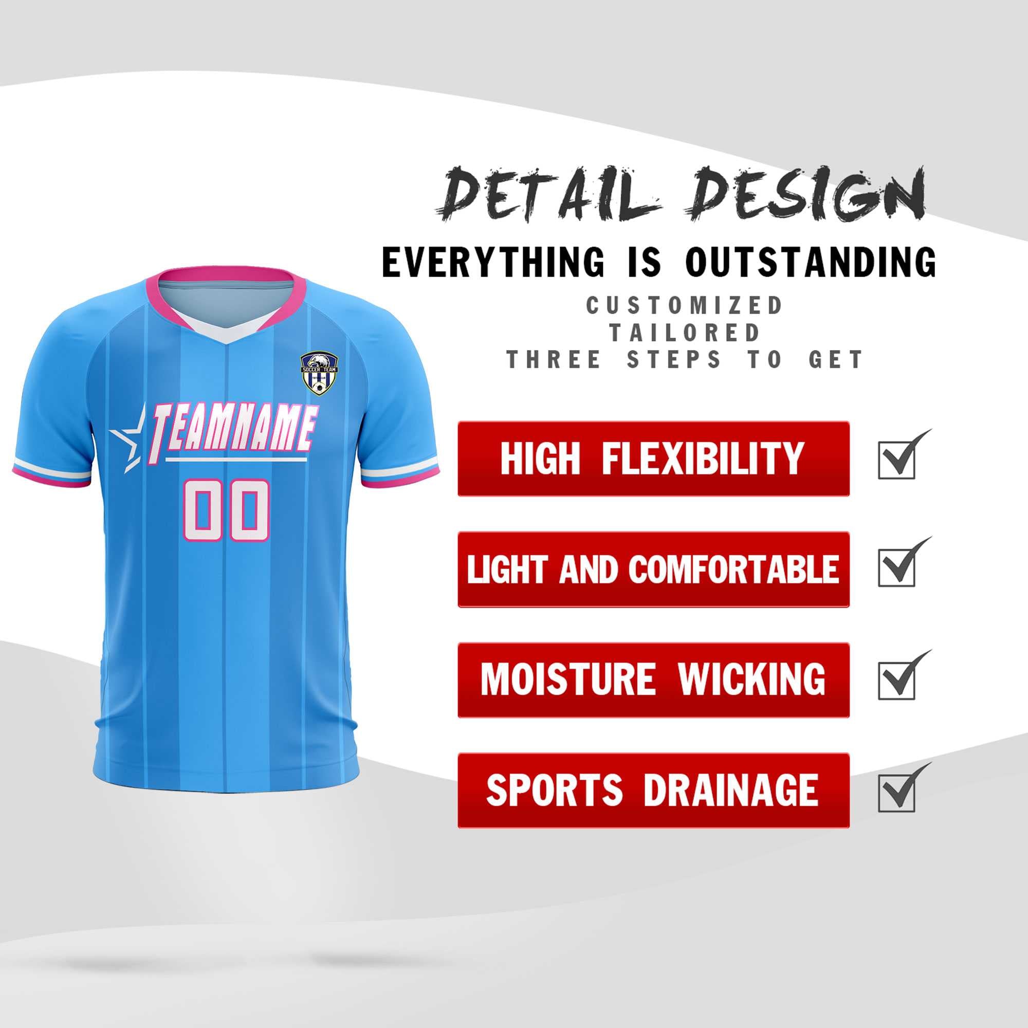Custom Powder Blue Classic Striped Personalized Football Kit Jersey