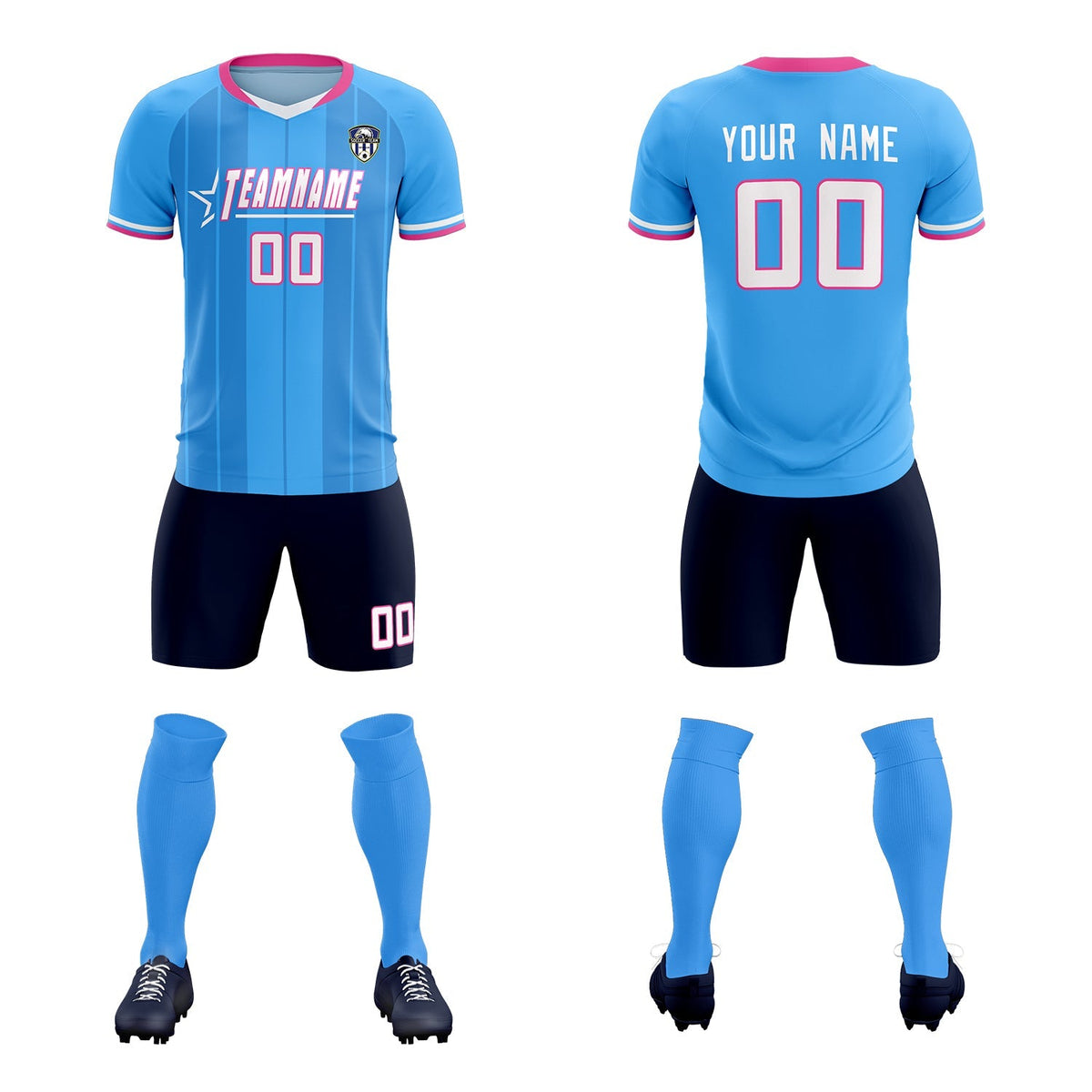 Custom Powder Blue Classic Striped Personalized Football Kit Jersey