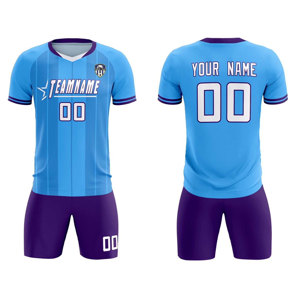 Custom Powder Blue Classic Striped Personalized Football Kit Jersey