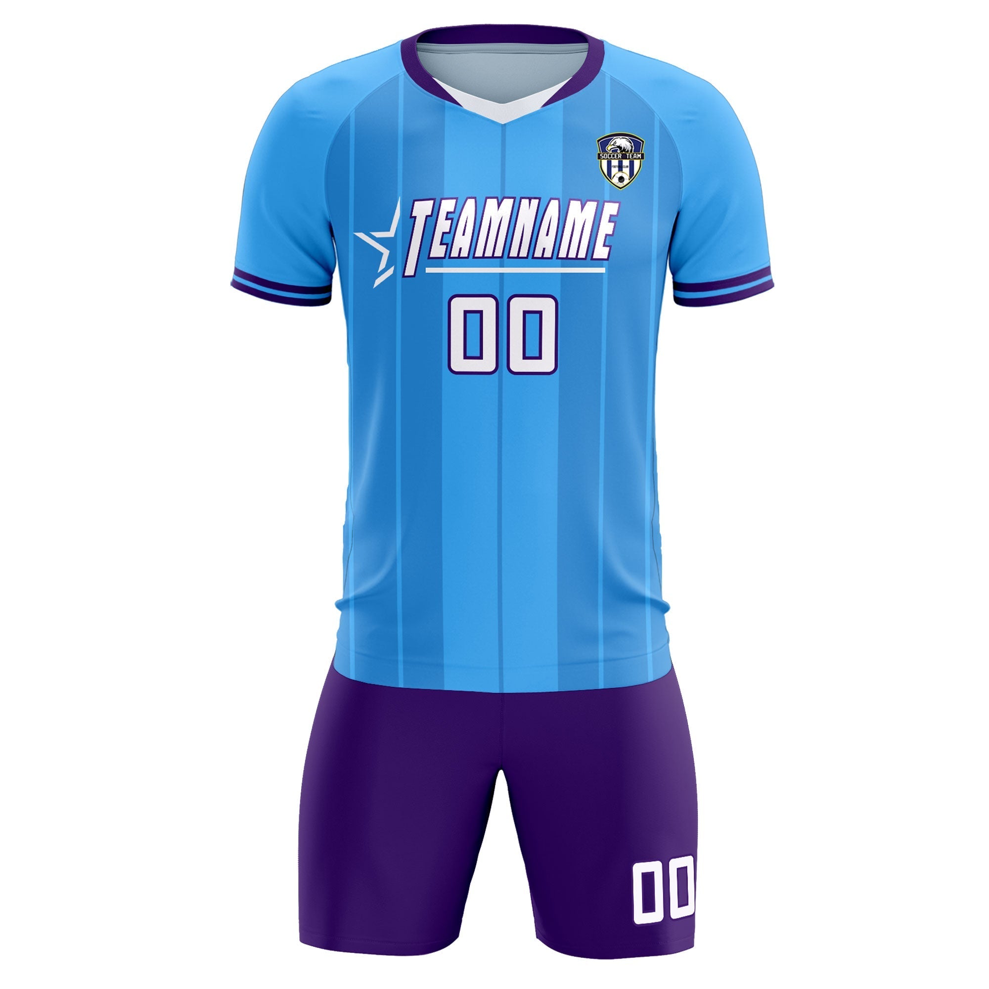 Custom Powder Blue Classic Striped Personalized Football Kit Jersey