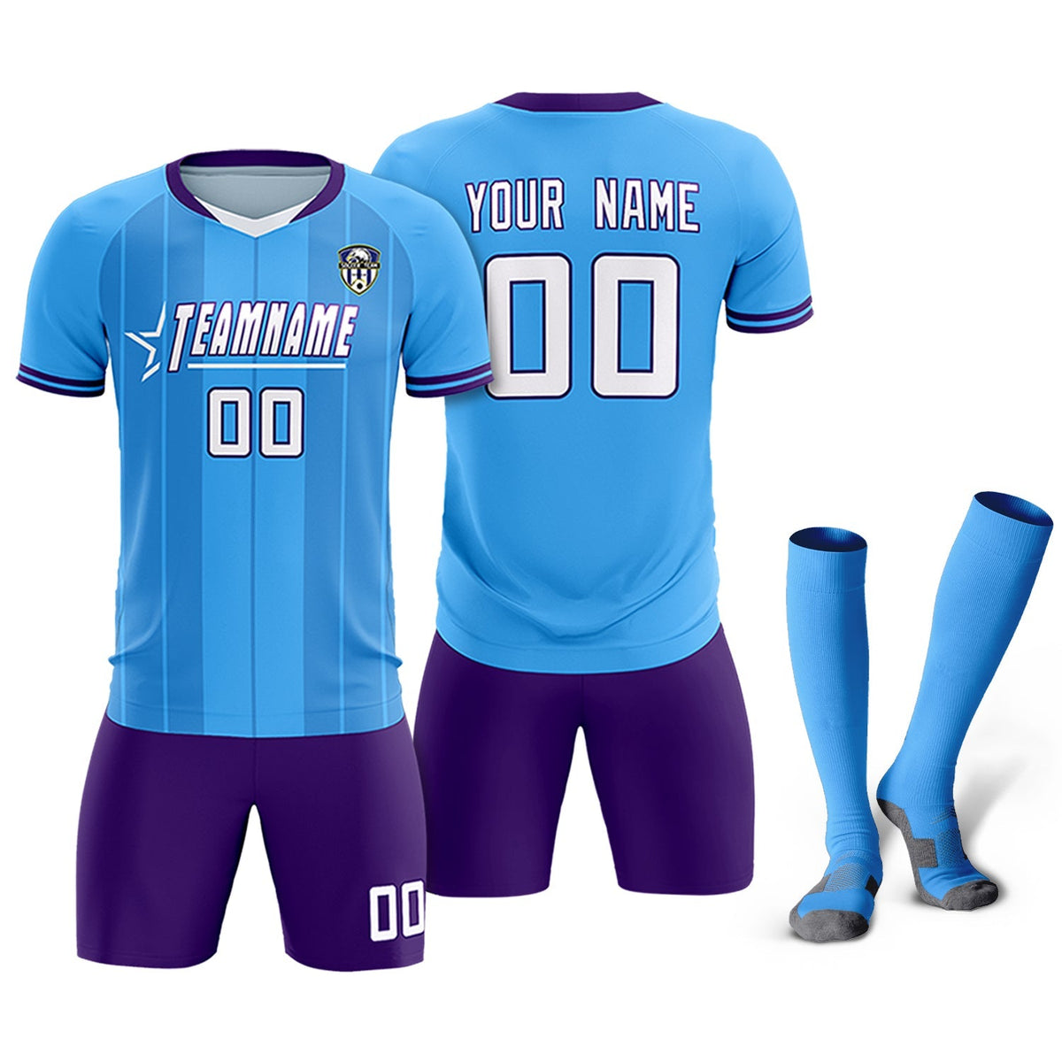 Custom Powder Blue Classic Striped Personalized Football Kit Jersey