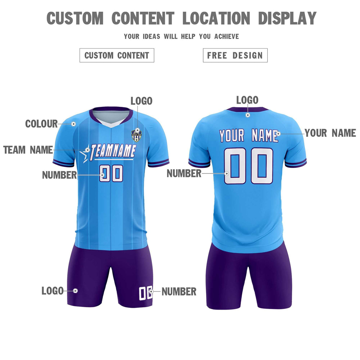 Custom Powder Blue Classic Striped Personalized Football Kit Jersey