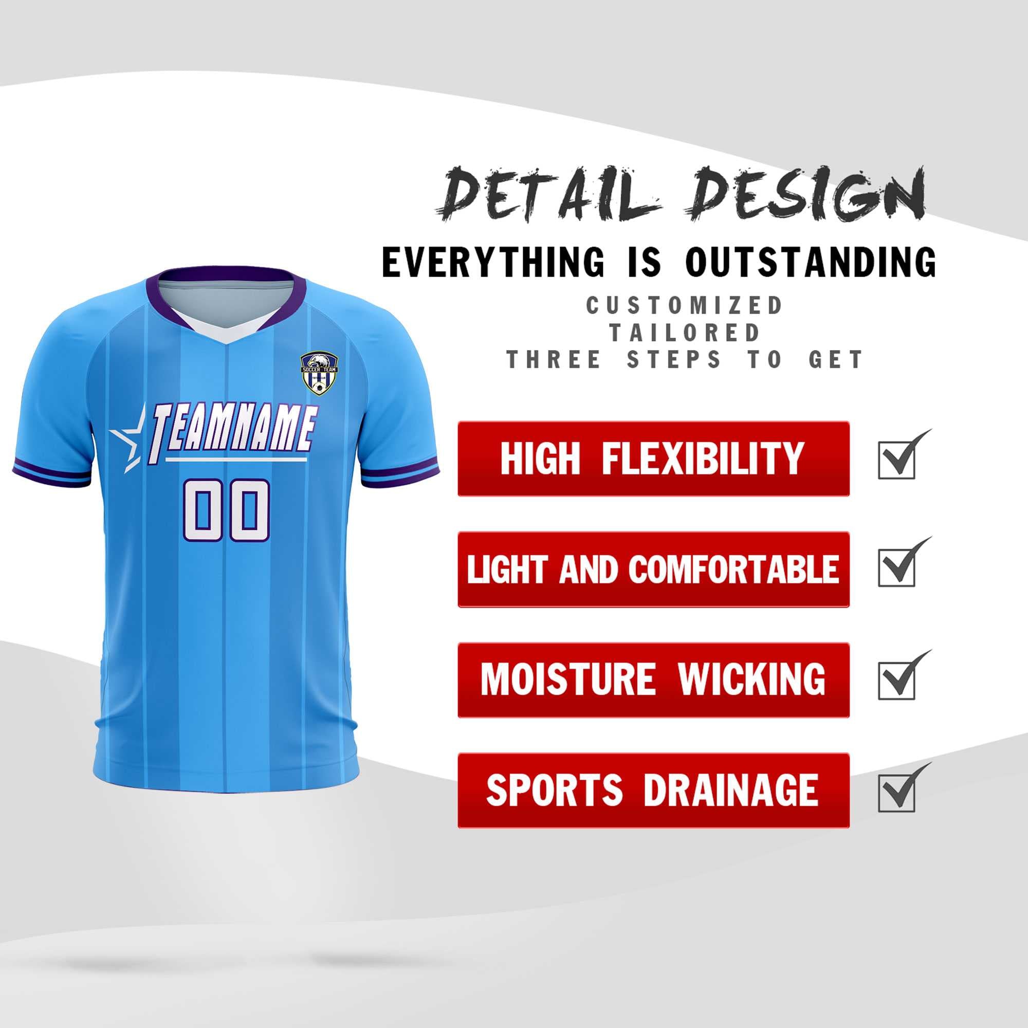 Custom Powder Blue Classic Striped Personalized Football Kit Jersey
