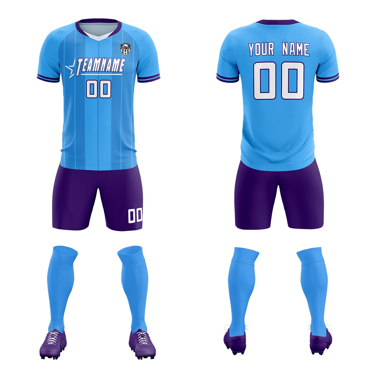 Custom Powder Blue Classic Striped Personalized Football Kit Jersey