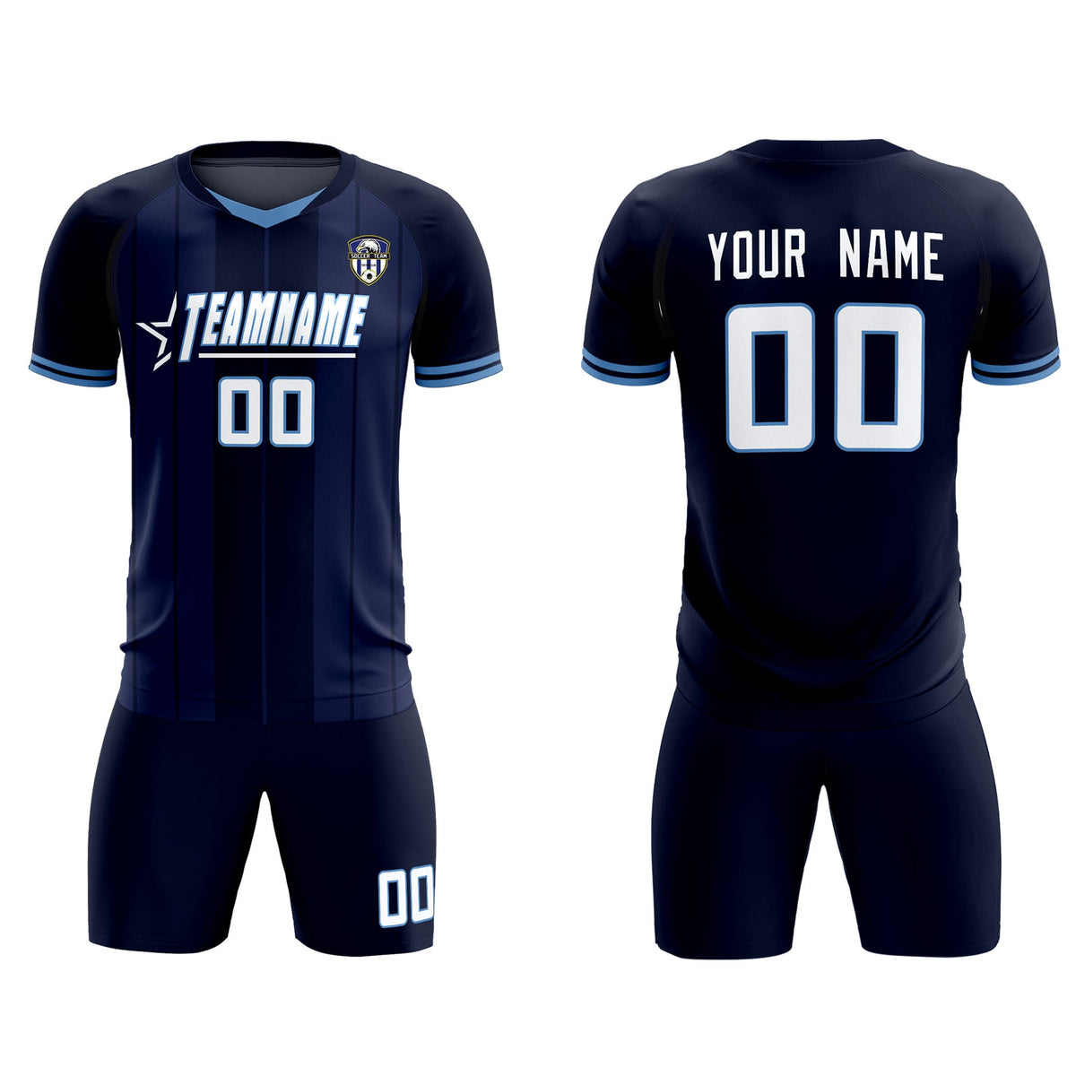 Custom Navy Classic Striped Personalized Football Kit Jersey