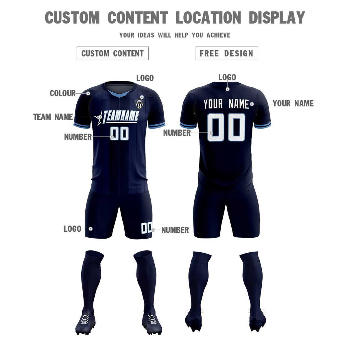 Custom Navy Classic Striped Personalized Football Kit Jersey