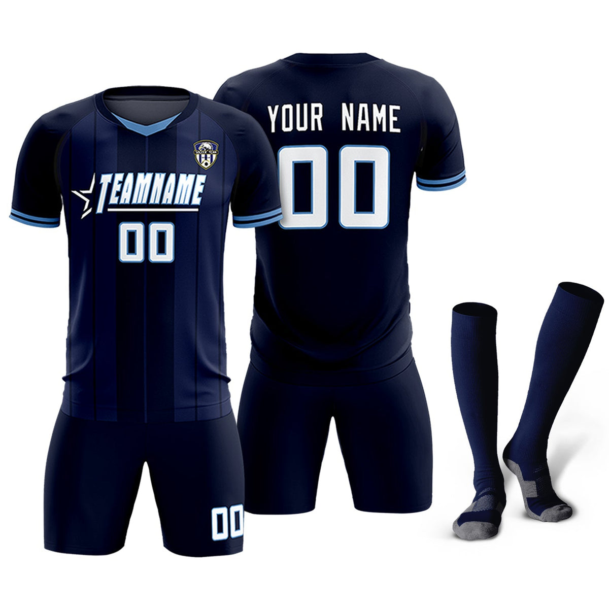 Custom Navy Classic Striped Personalized Football Kit Jersey
