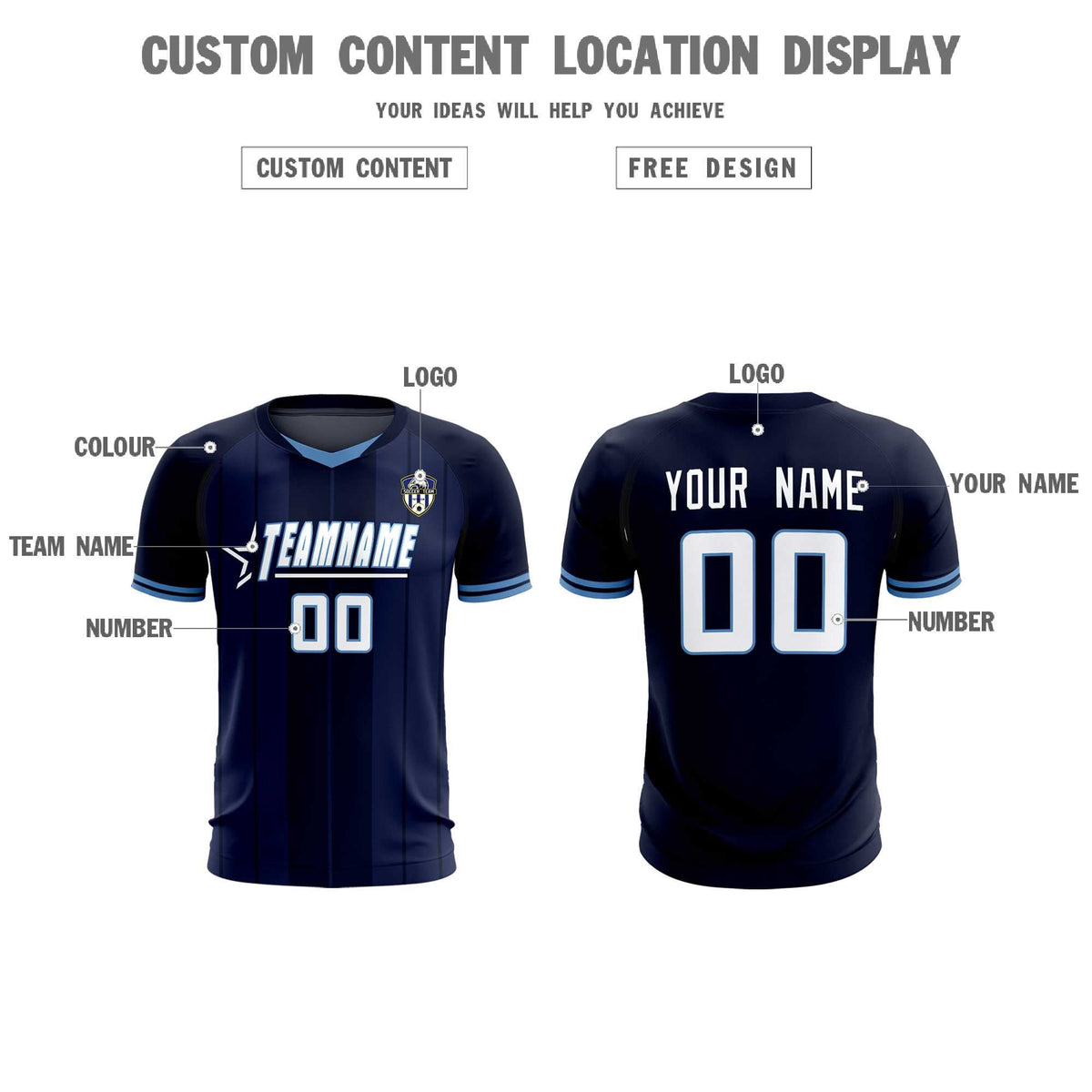 Custom Navy Classic Striped Personalized Football Kit Jersey