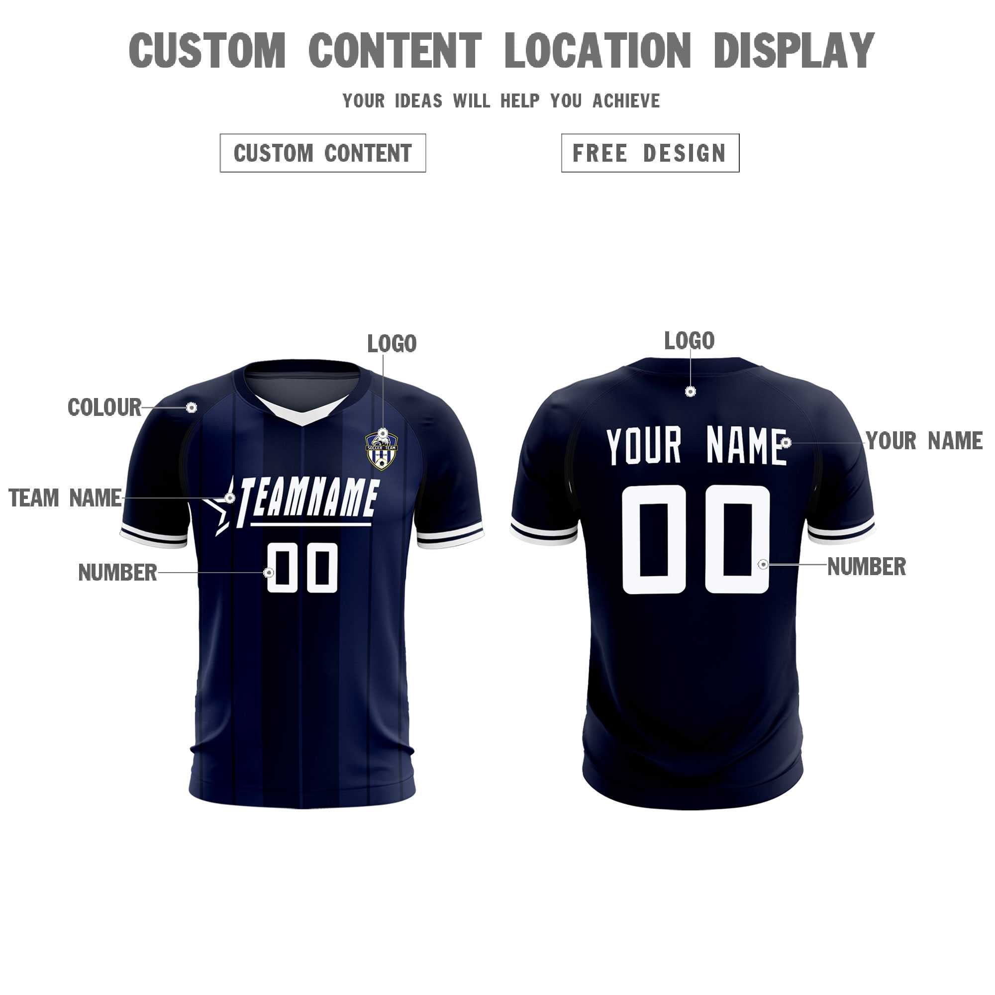 Custom Navy Classic Striped Personalized Football Kit Jersey