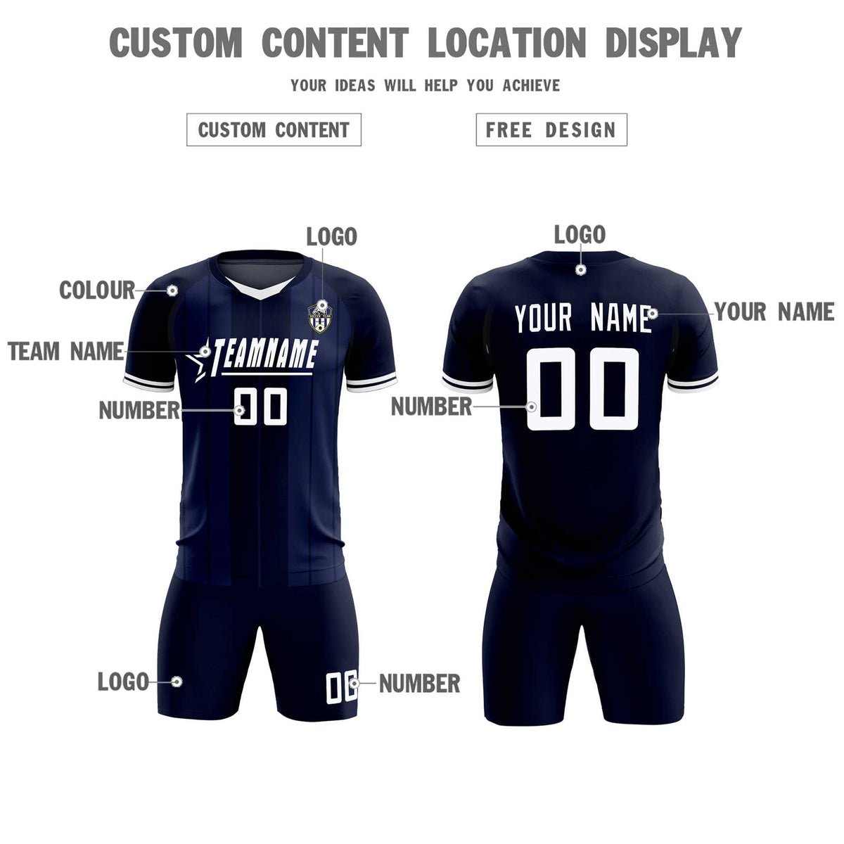 Custom Navy Classic Striped Personalized Football Kit Jersey