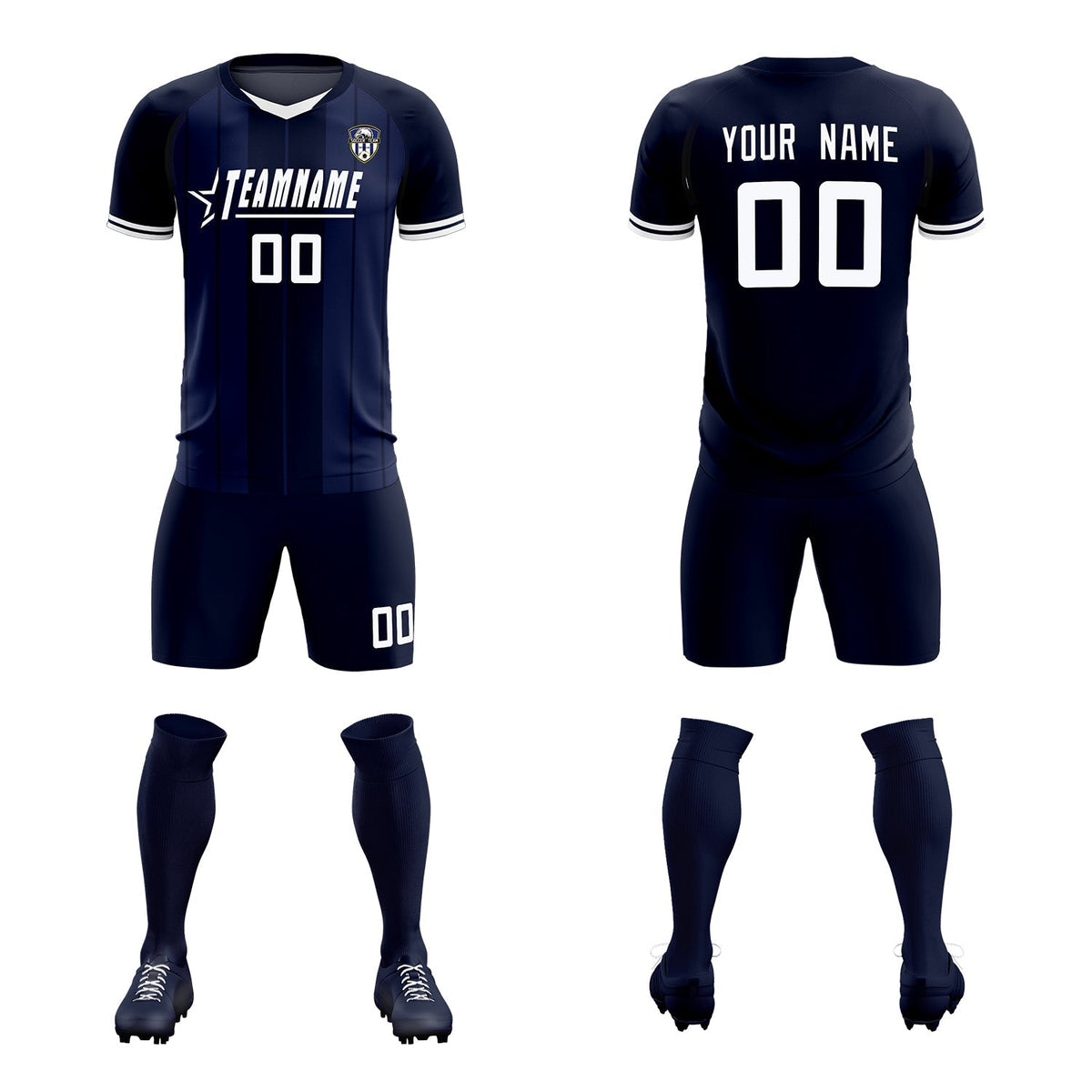 Custom Navy Classic Striped Personalized Football Kit Jersey