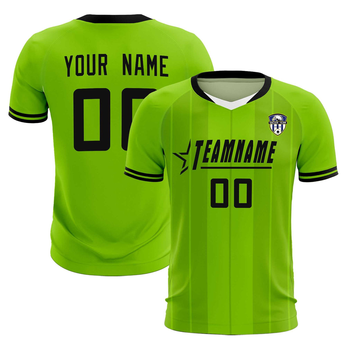 Custom Neon Green Classic Striped Personalized Football Kit Jersey