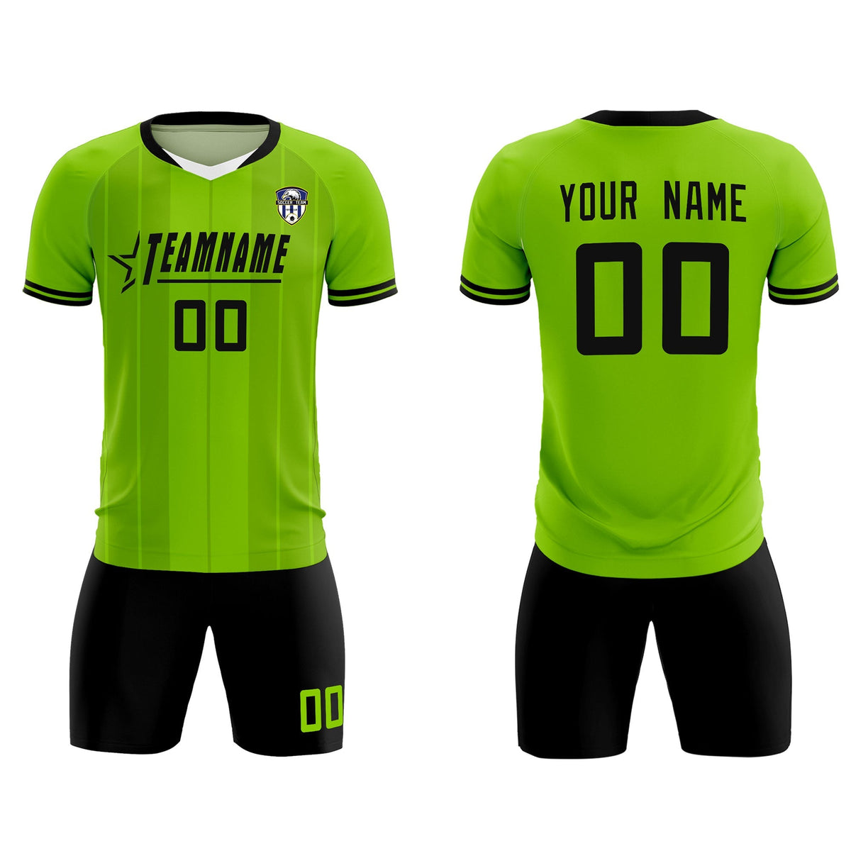 Custom Neon Green Classic Striped Personalized Football Kit Jersey