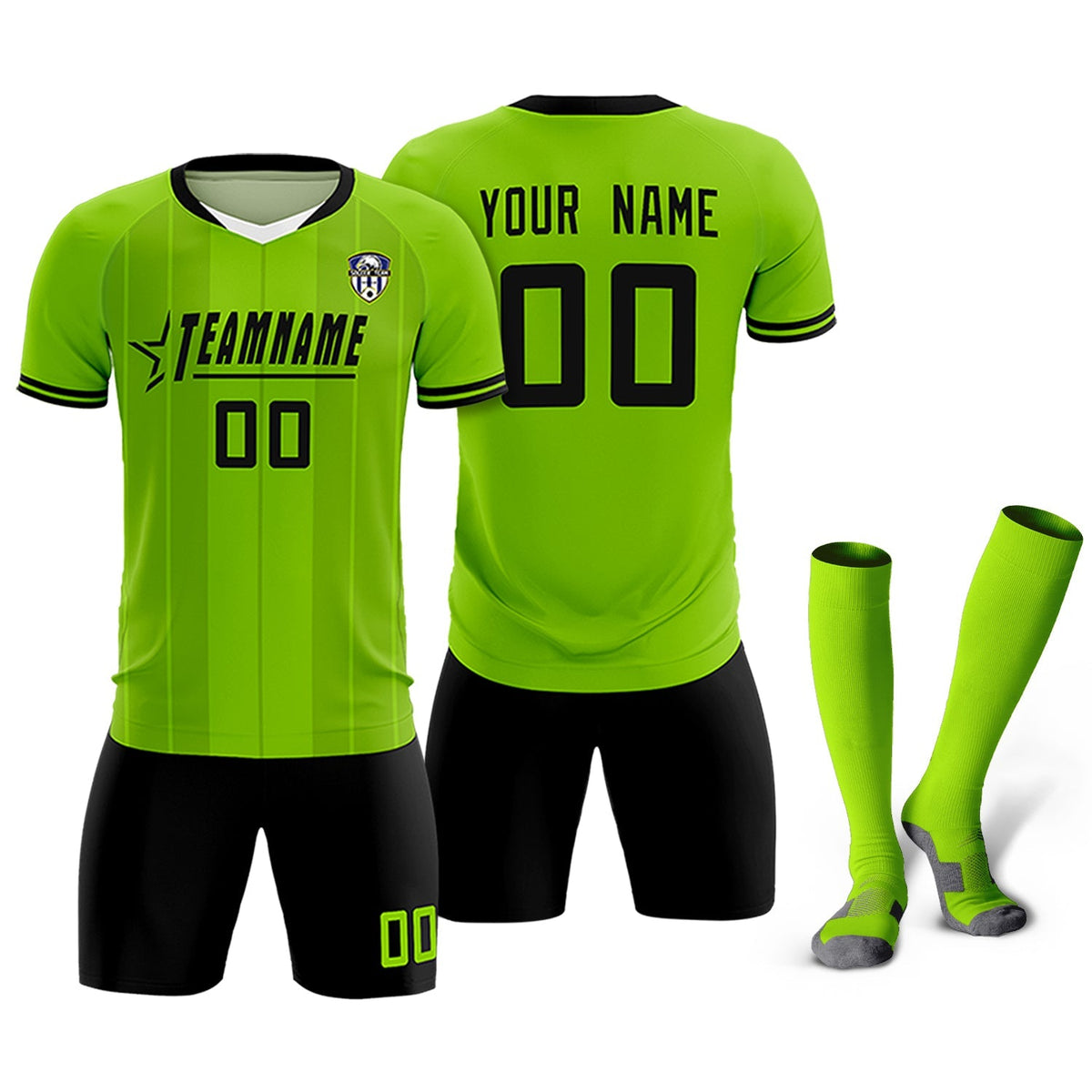 Custom Neon Green Classic Striped Personalized Football Kit Jersey
